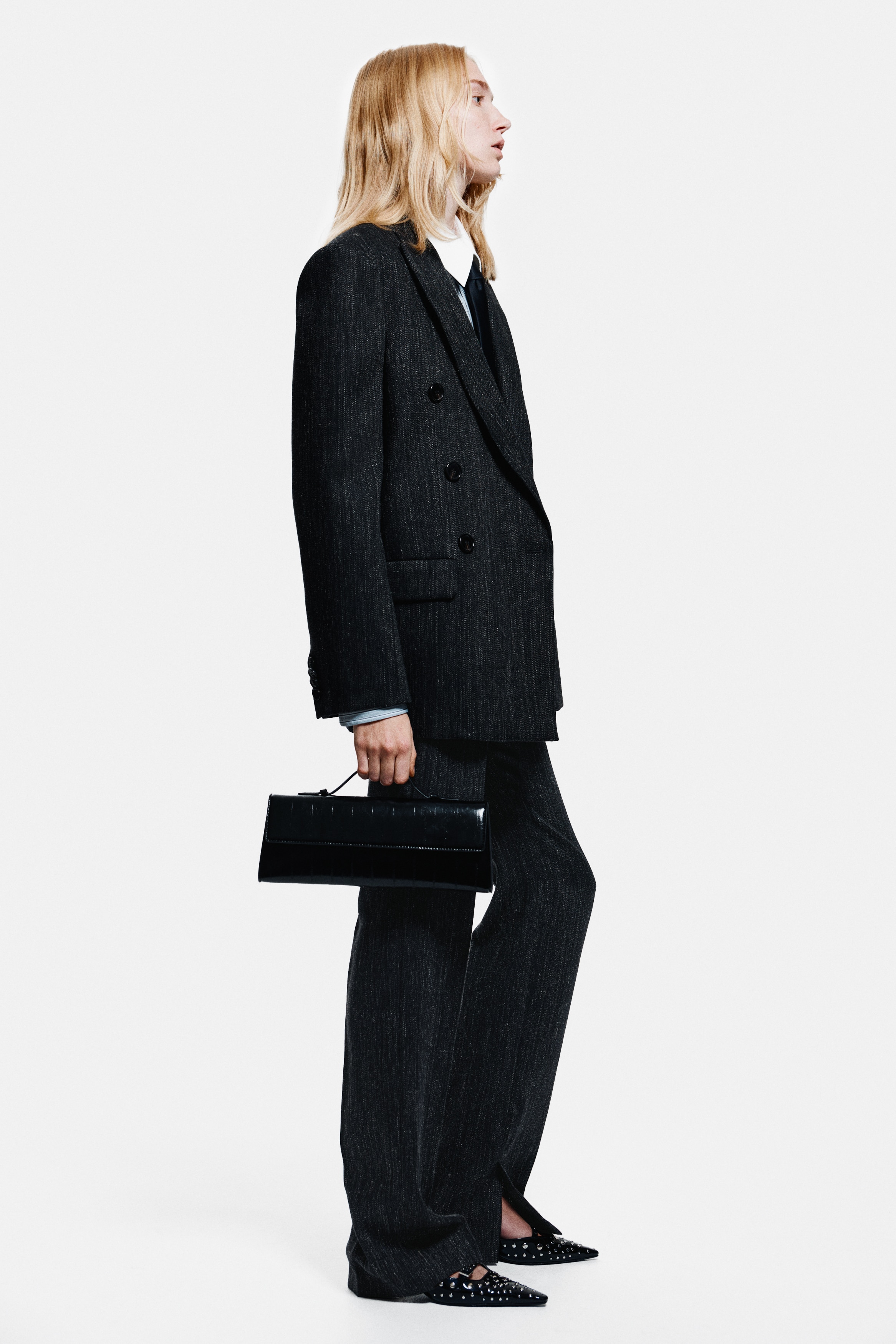 Double-breasted wool-blend blazer