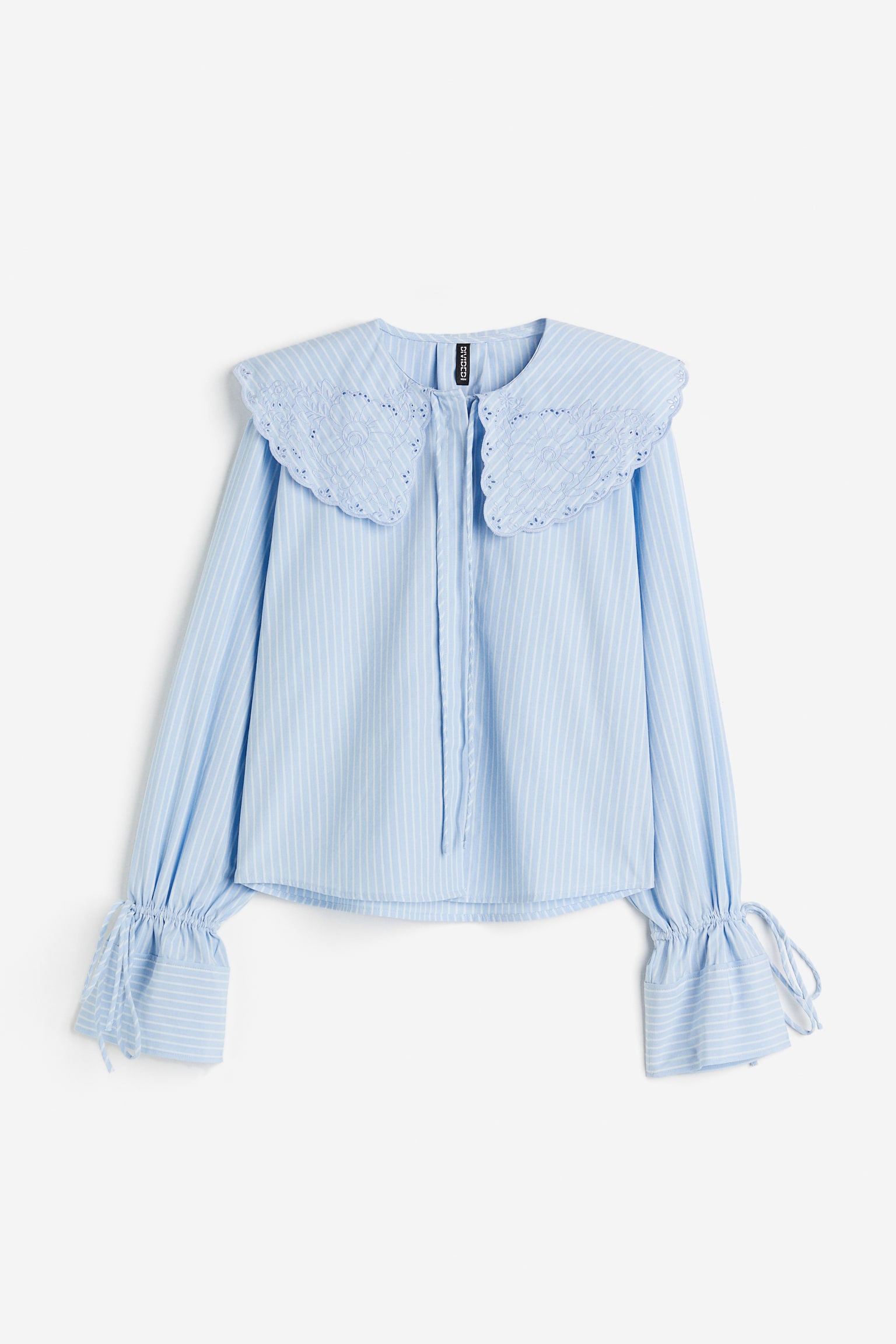 Broderie anglaise-detail poplin blouse - Light blue/Striped/White - 2