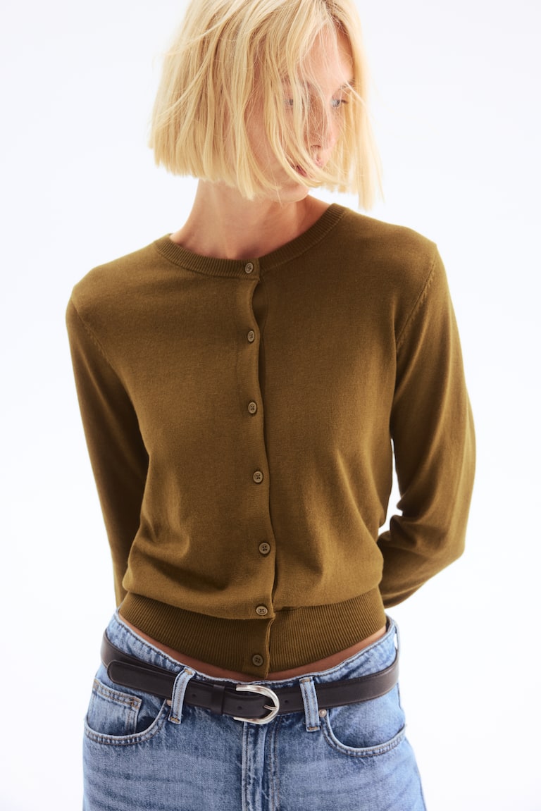 Fine-knit Cardigan Olive green Ladies H&M US