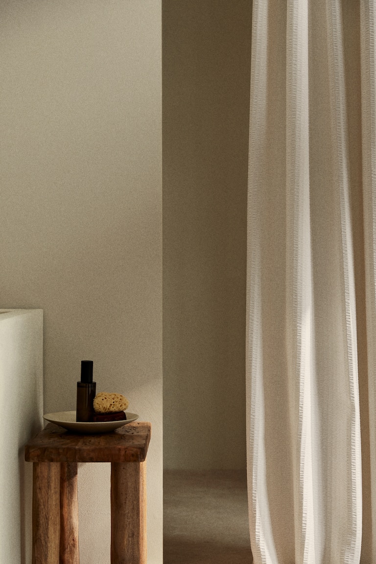 Tenda Doccia Boho In Tessuto Crema 183x183 Cm - Zigzag Trapuntato Con Nappe E Ganci