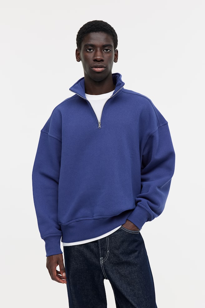 Oversized Fit Half-zip sweatshirt - Blue/Black/Light beige - 1
