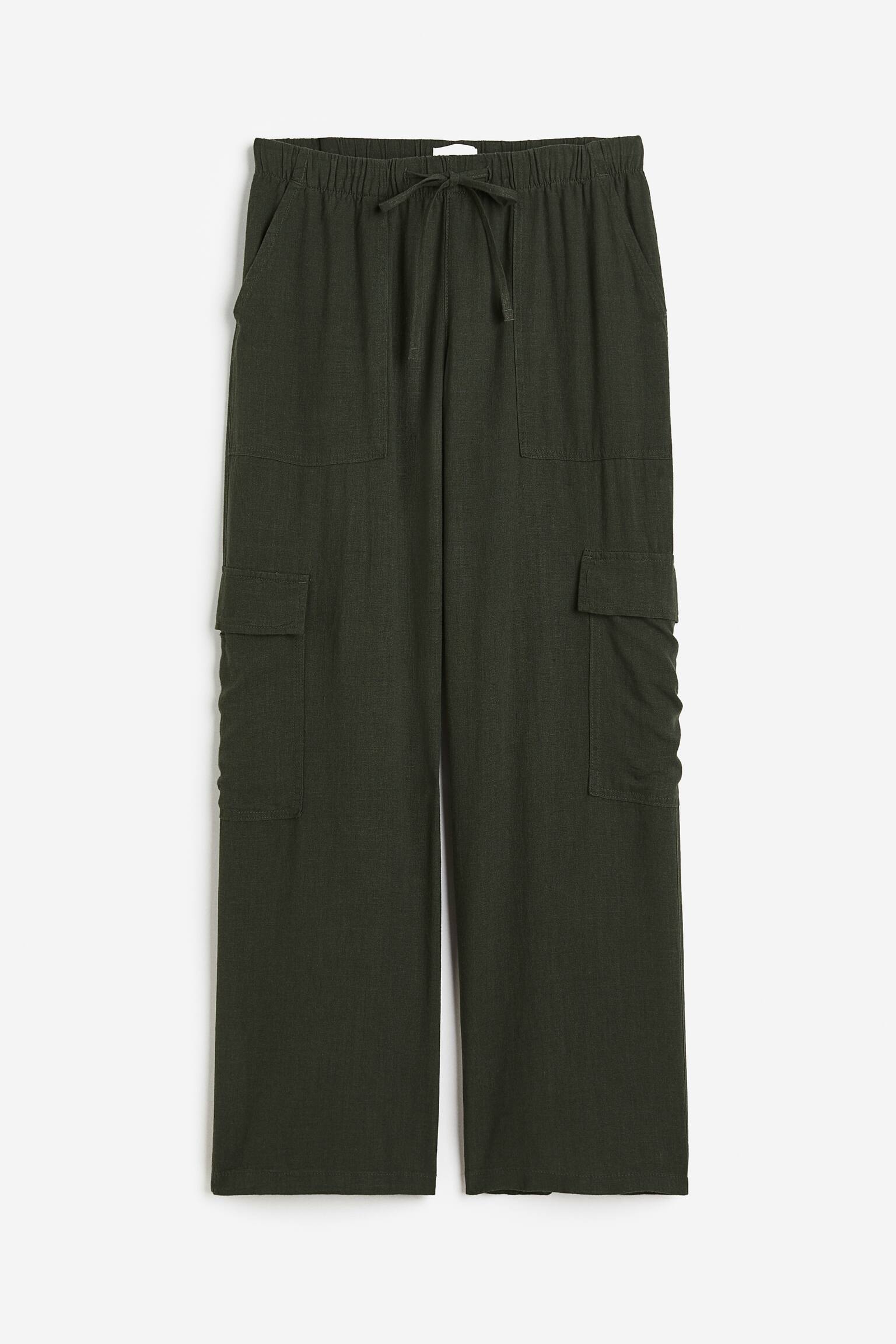 Linen-blend cargo trousers - Dark green - 1