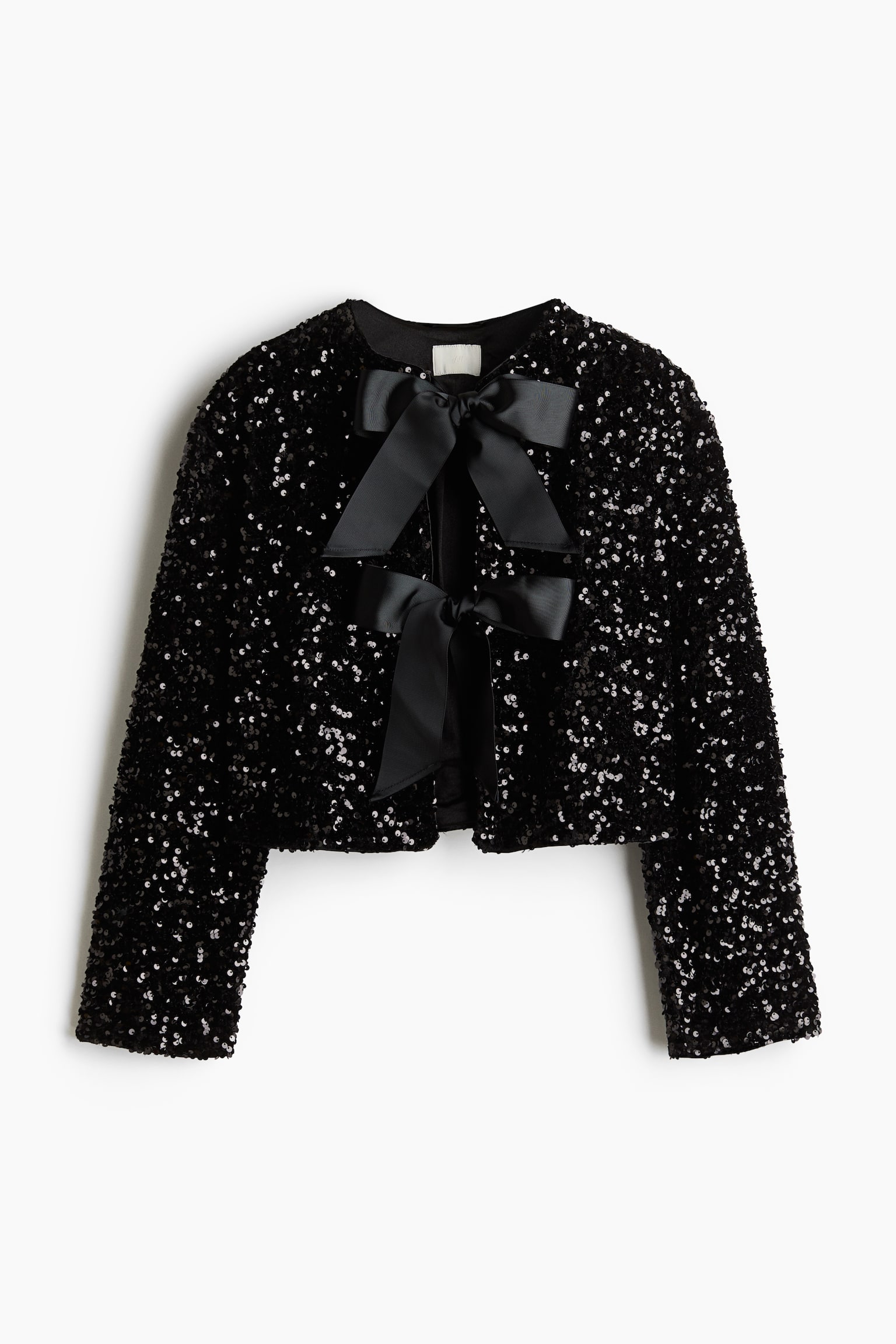 Sequined bow-front jacket - Black/Cream - 2