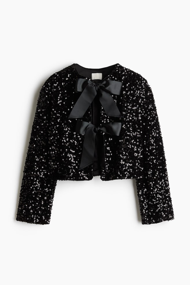 Veste à sequins avec nœuds devant - Noir - 1