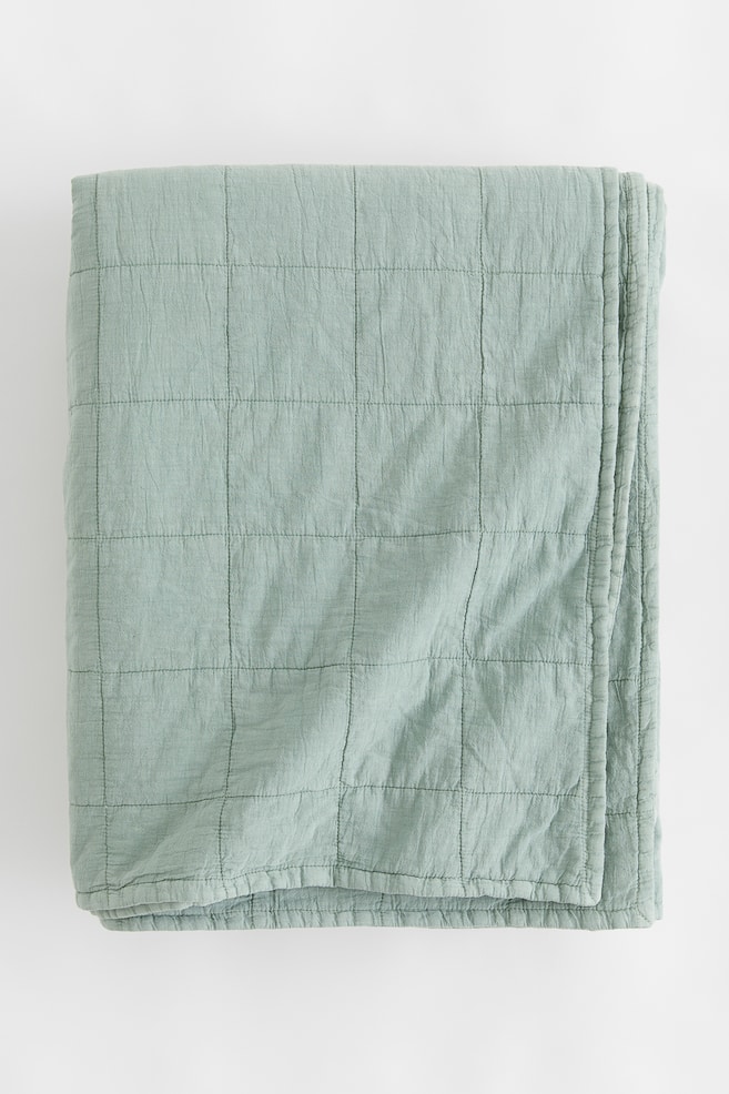 Quilted bedspread - Sage green/Light beige - 1