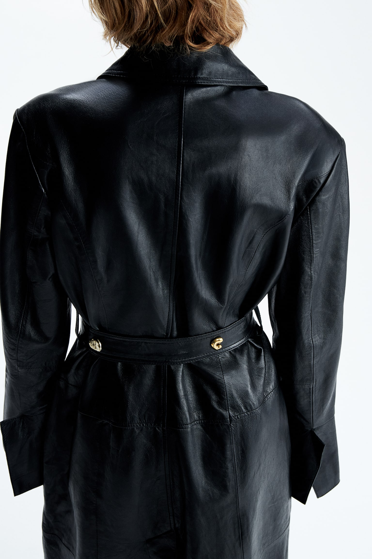 Statement-button leather coat - Black - 7