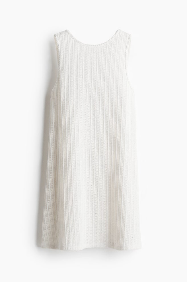 Sleeveless textured-knit dress - White/Black/Beige/White striped - 1