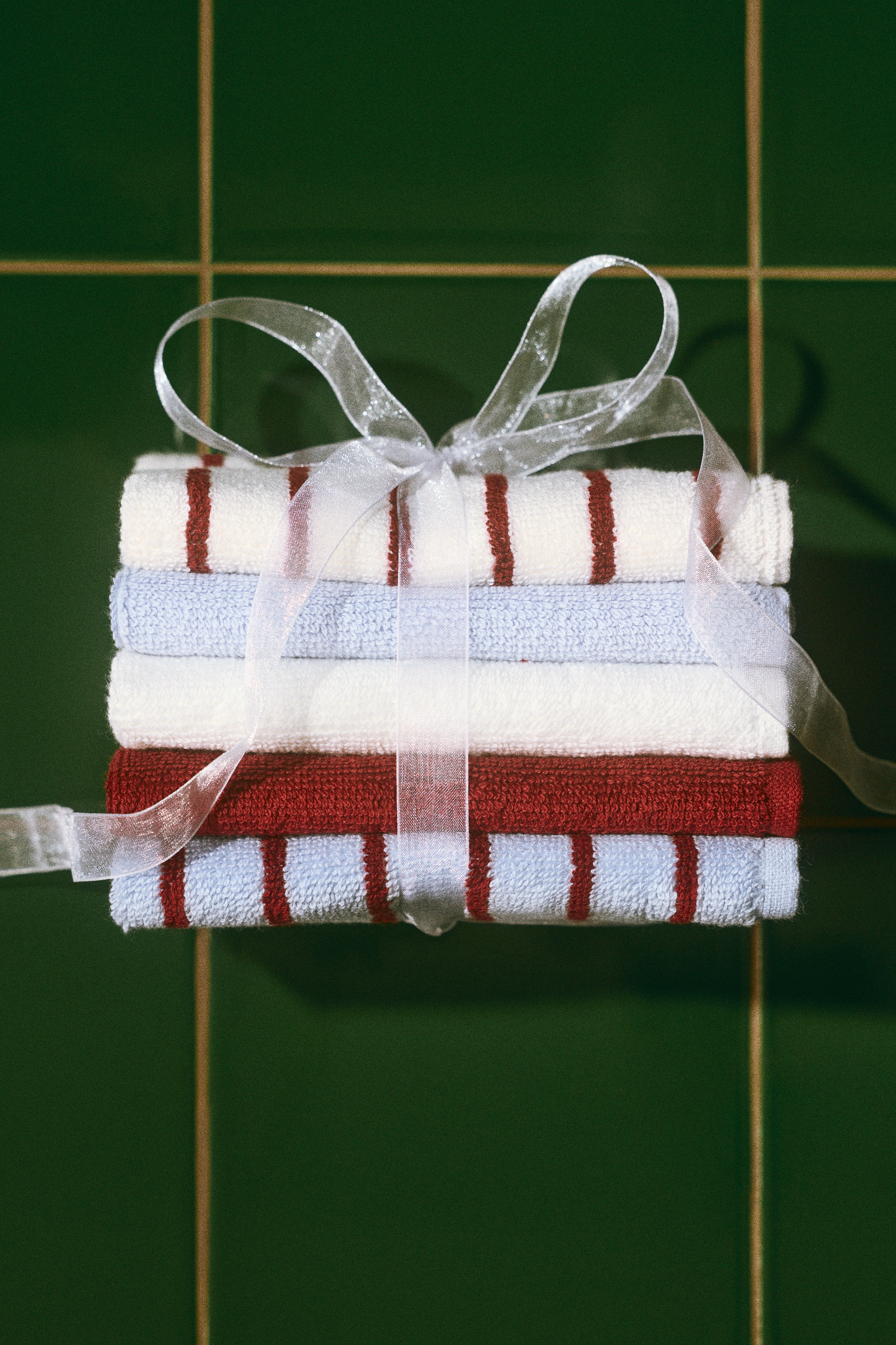 5-pack cotton terry flannels - Dusty blue/Striped