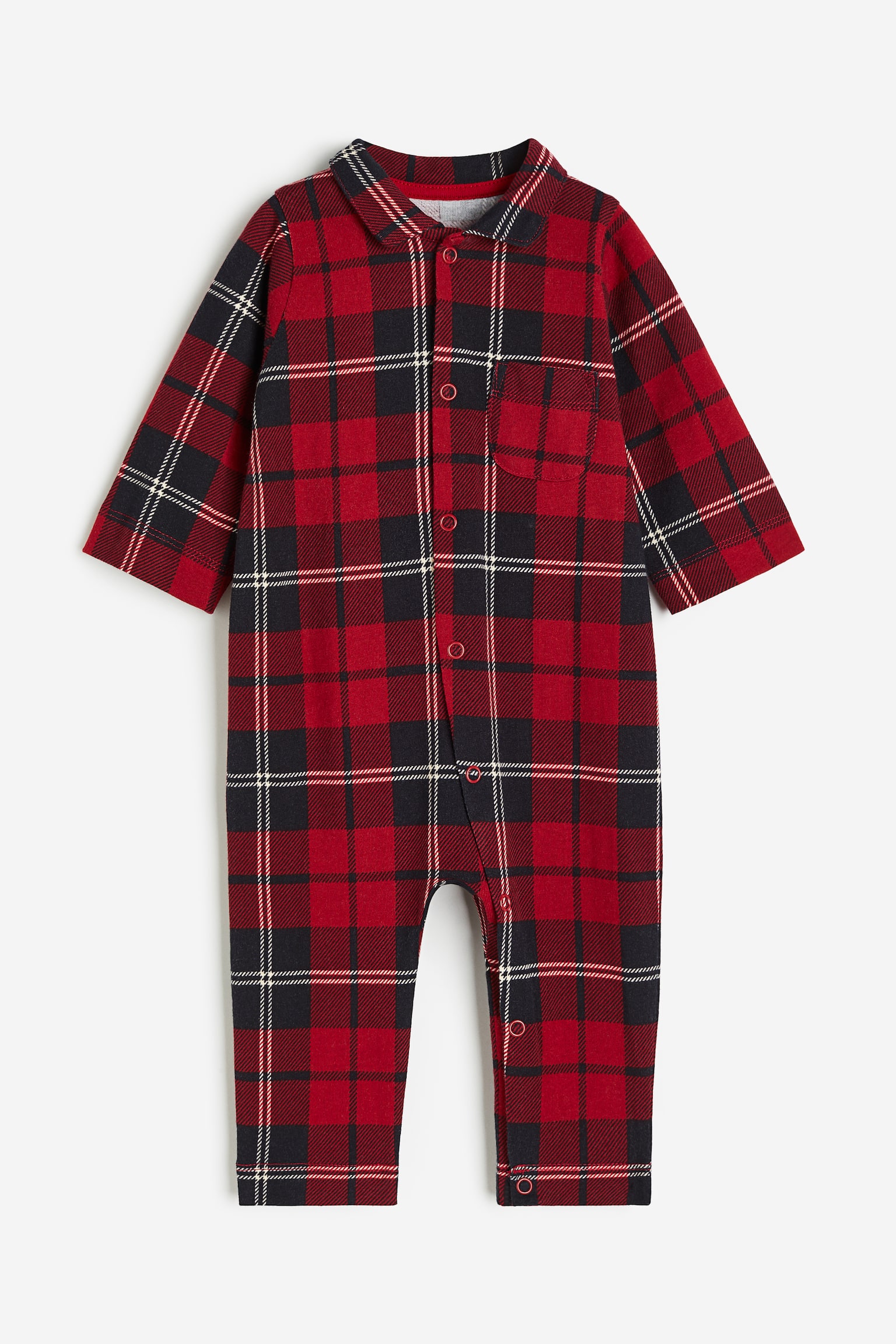 Collared Sleepsuit - Red/Check - 1