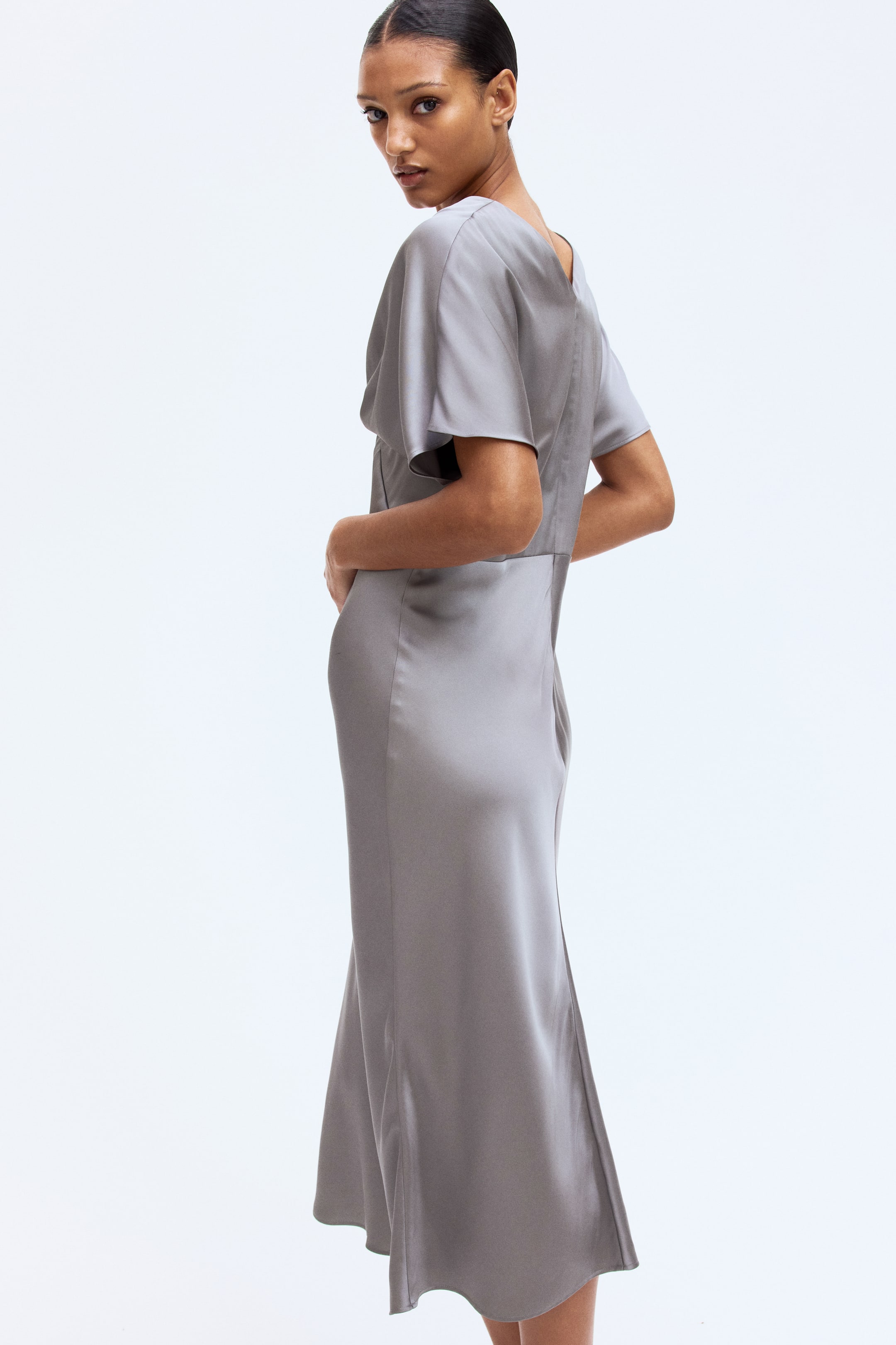 View larger image: V-neck satin dress - Grey - Ladies | H&M IN 1