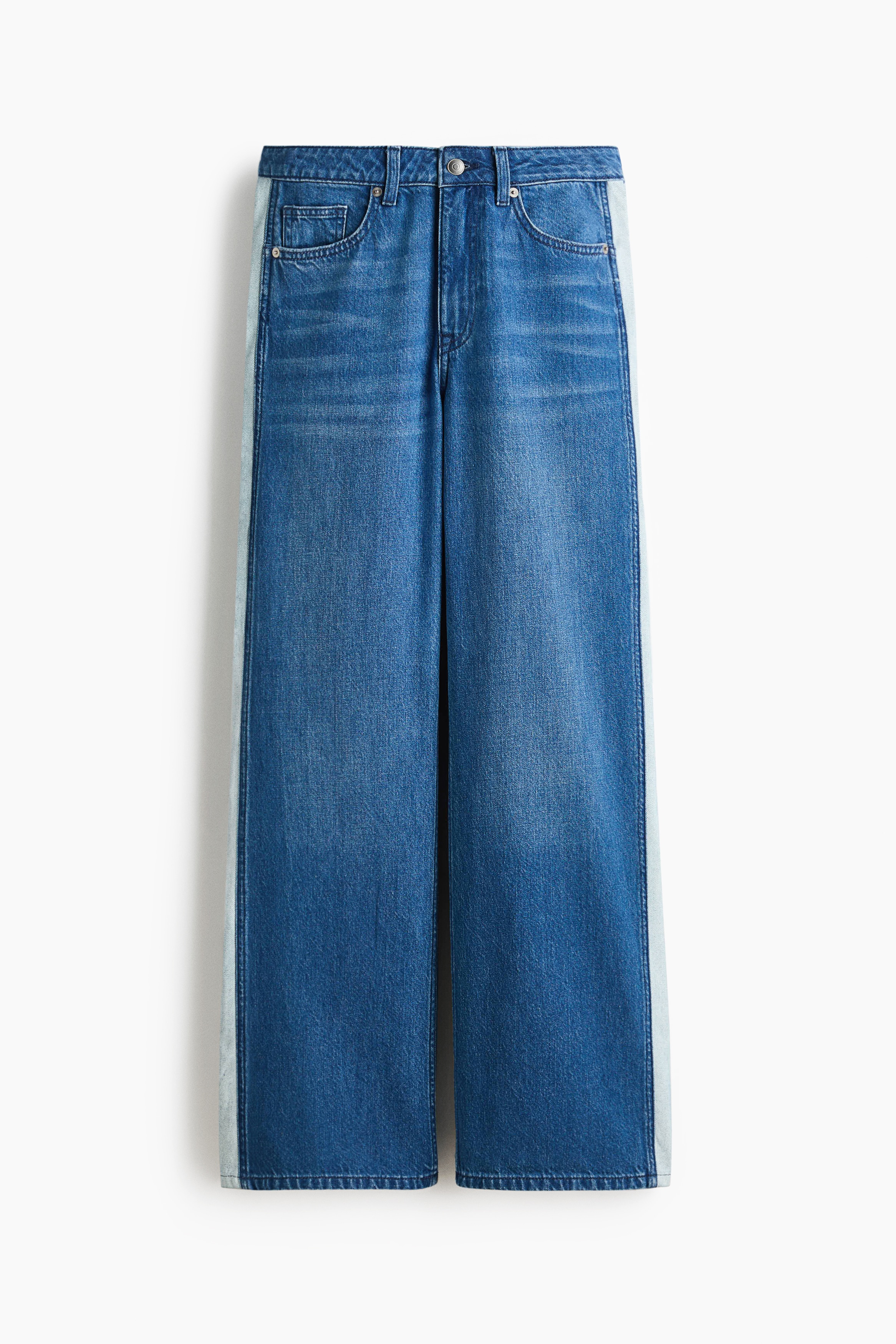 Straight Regular jeans med sidestribe - Denimblå/Hvid/Denimblå/Mørkeblå