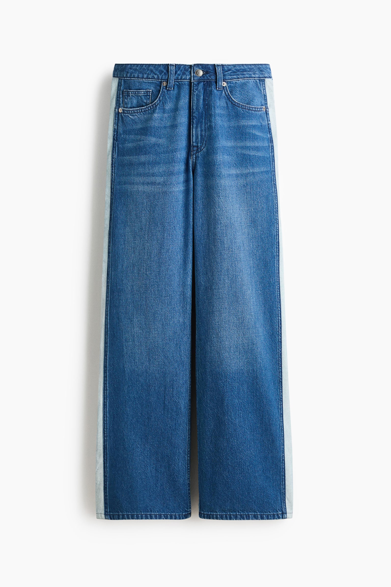 Wide Regular Side-striped jeans - Denim blue/White/Denim blue/Dark blue - 2