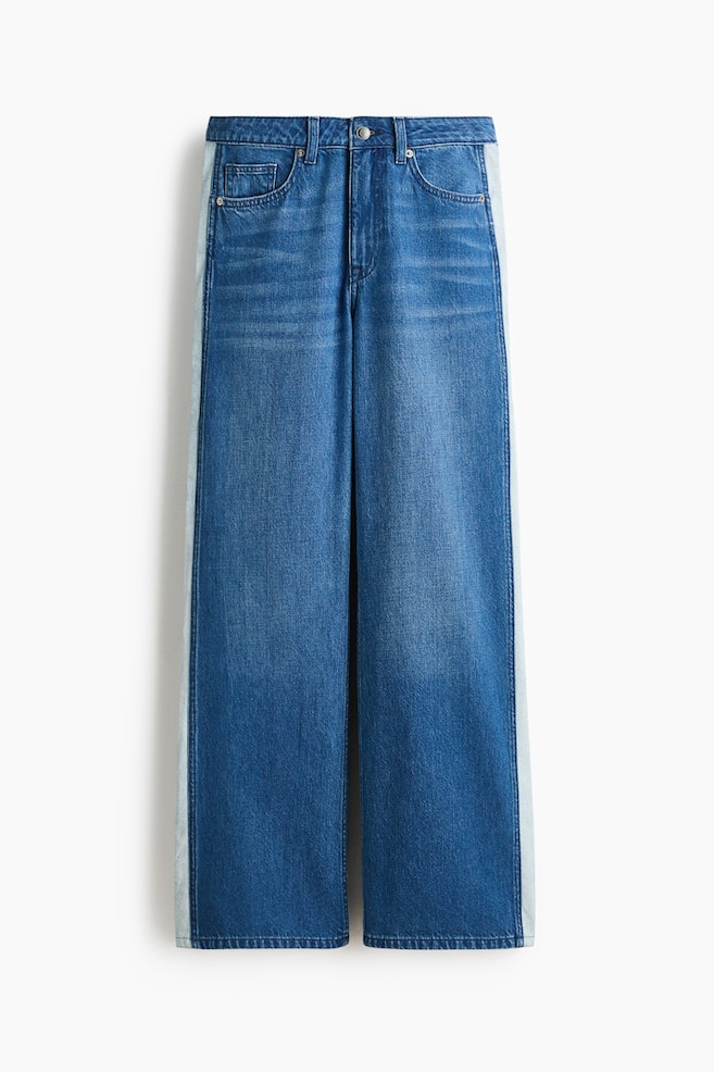 Jeans con bande laterali ricamate Wide Regular - Blu denim/bianco/Blu denim/blu scuro - 1