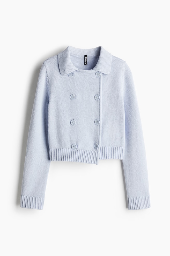 Fine-knit double-breasted cardigan - Light blue - 1