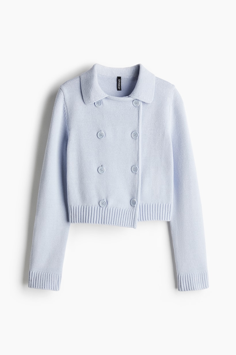 Plus Size Light Blue O-Neck Hollow Out Ma Hai Mao Knit Cardigan Spring