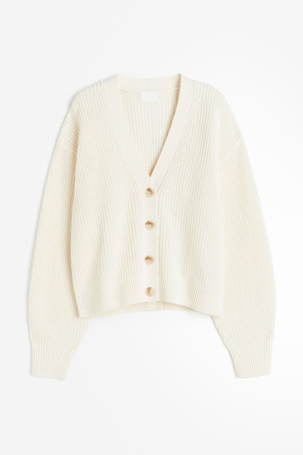 Rib-knit Cardigan - V-neck - Long sleeve - Cream - Ladies | H&M US