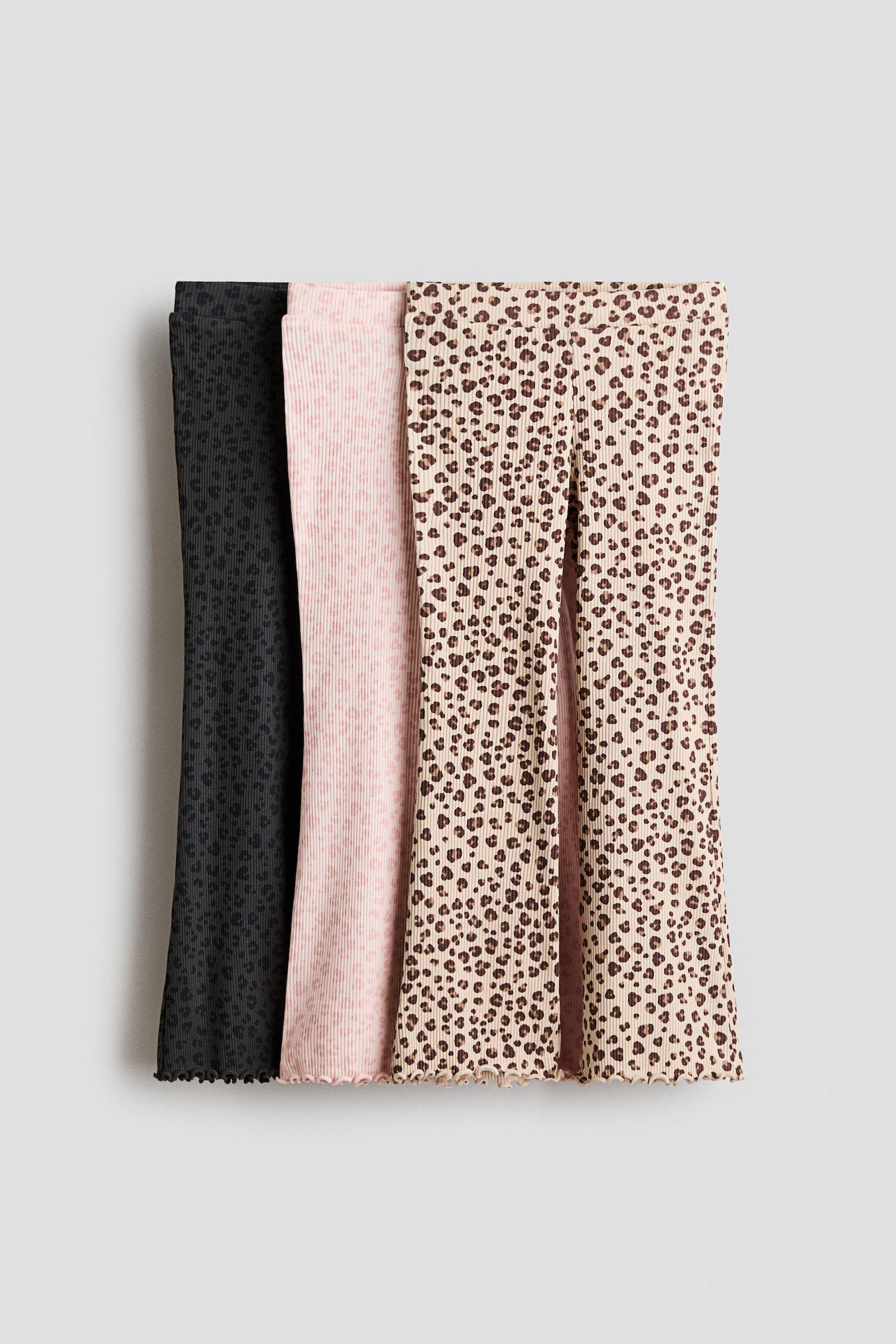 3-pack ribbed cotton leggings - Beige/Leopard print/Light beige/Hearts/Plum/Floral