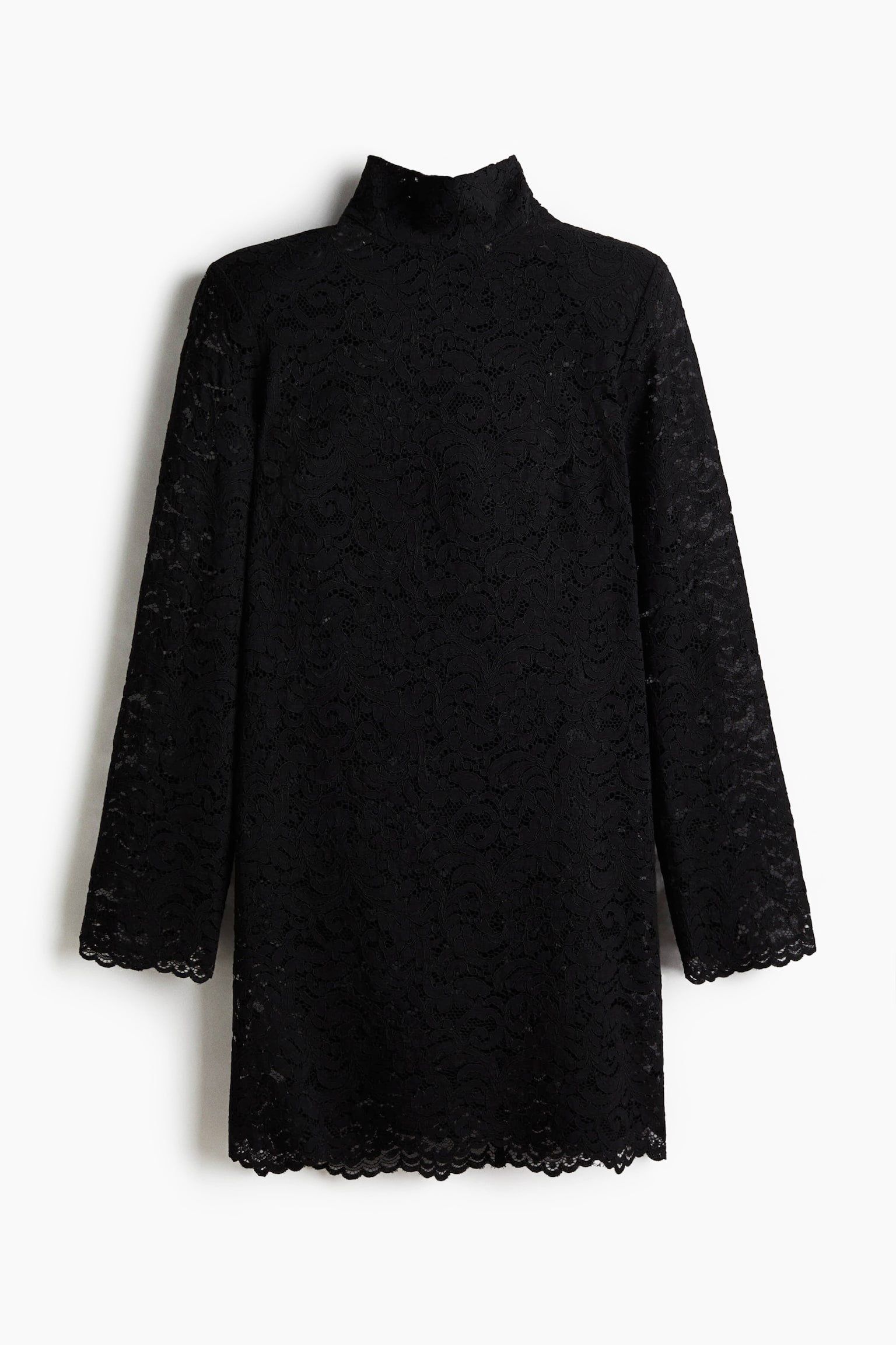 Turtleneck lace dress - Siyah - 1