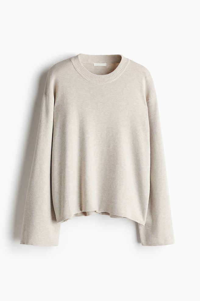 Pullover oversize con bordo ricurvo - Beige chiaro mélange - 1