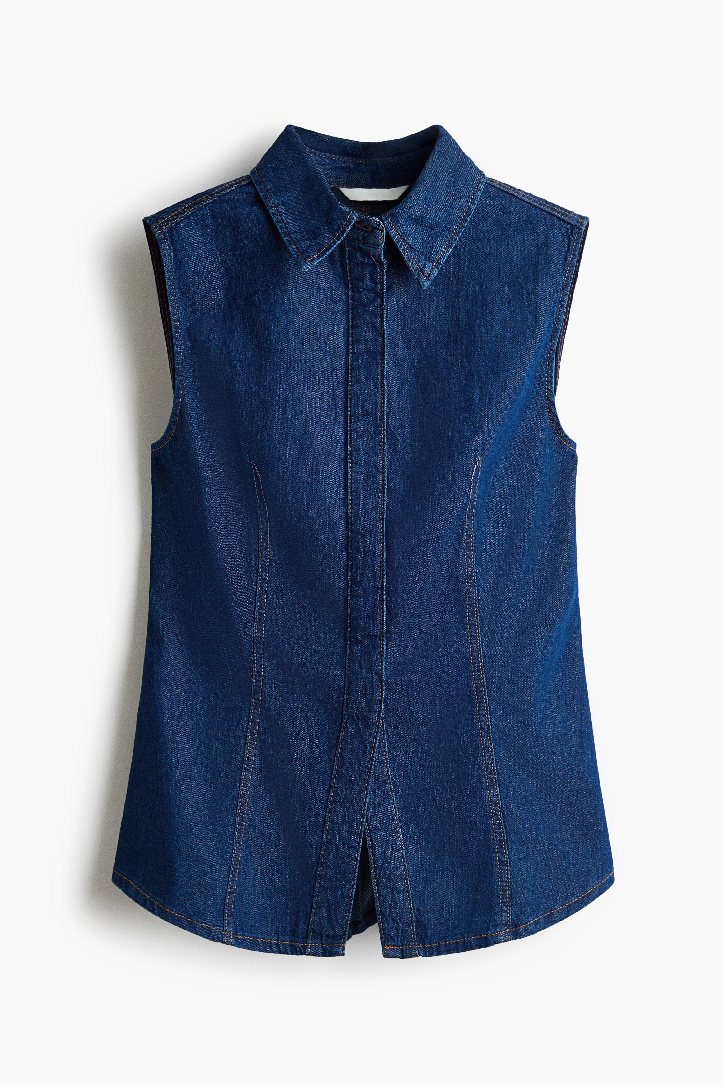 Sleeveless Denim Shirt - Dark denim blue