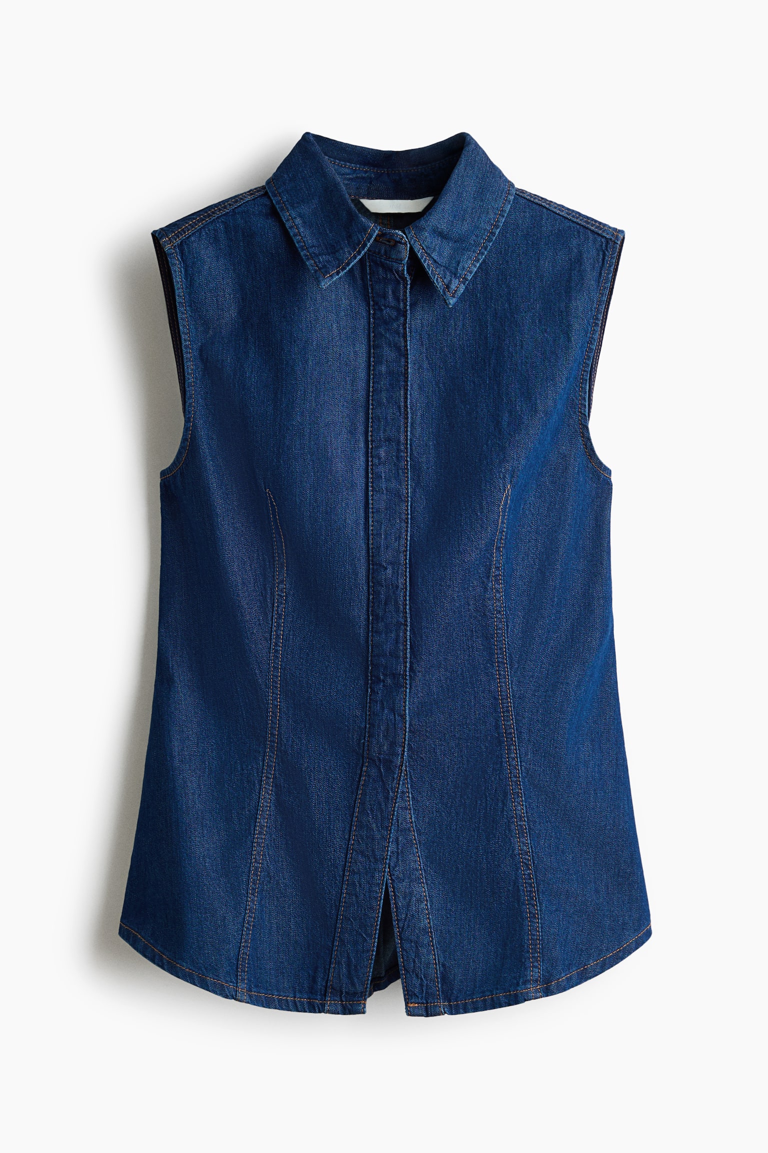 Женская рубашка H&M Sleeveless Denim Shirt, цвет: Тёмный джинсовый синий — фото 1