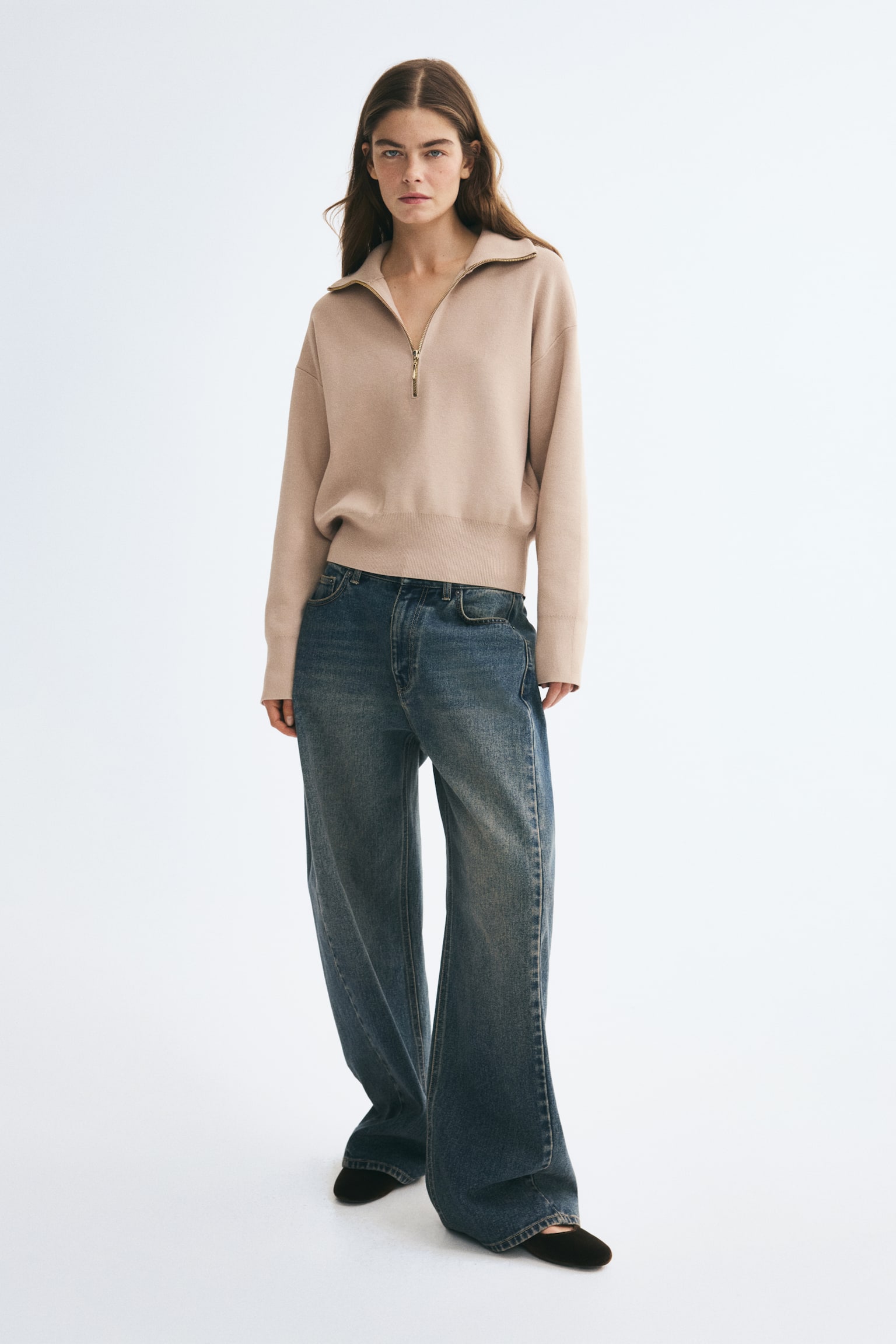 Женский свитер H&M Fine-Knit Half-Zip, цвет: Бежевый — фото 3