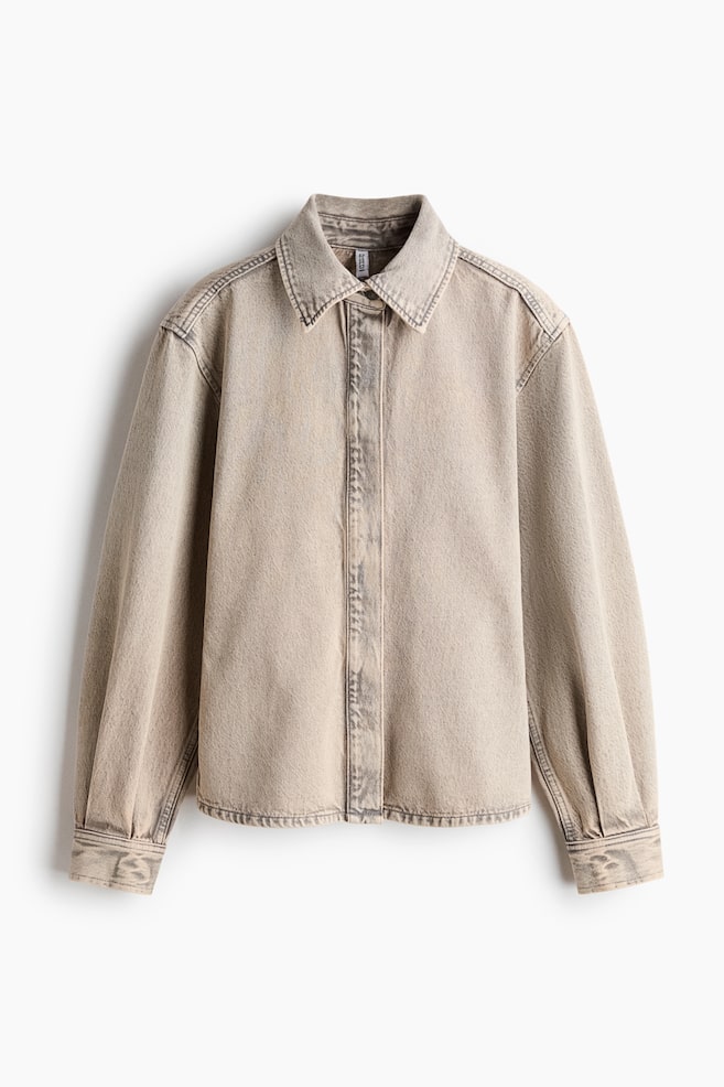 Camisa denim con mangas globo - Beige empolvado claro - 1