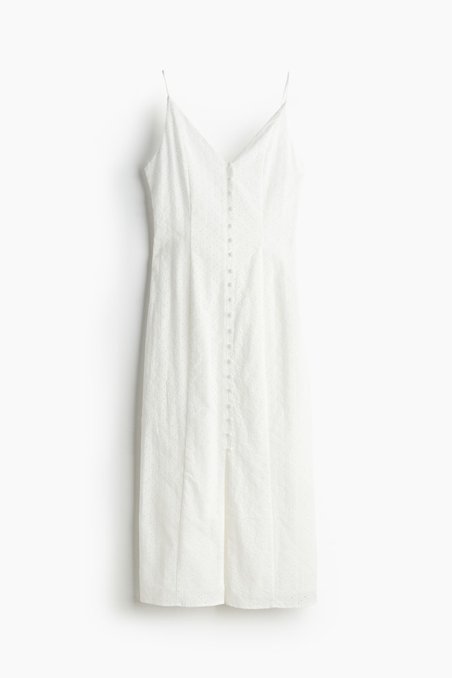 Kleid mit Knopfleiste und Broderie Anglaise - Weiss/Dunkles Khakigrün - 1