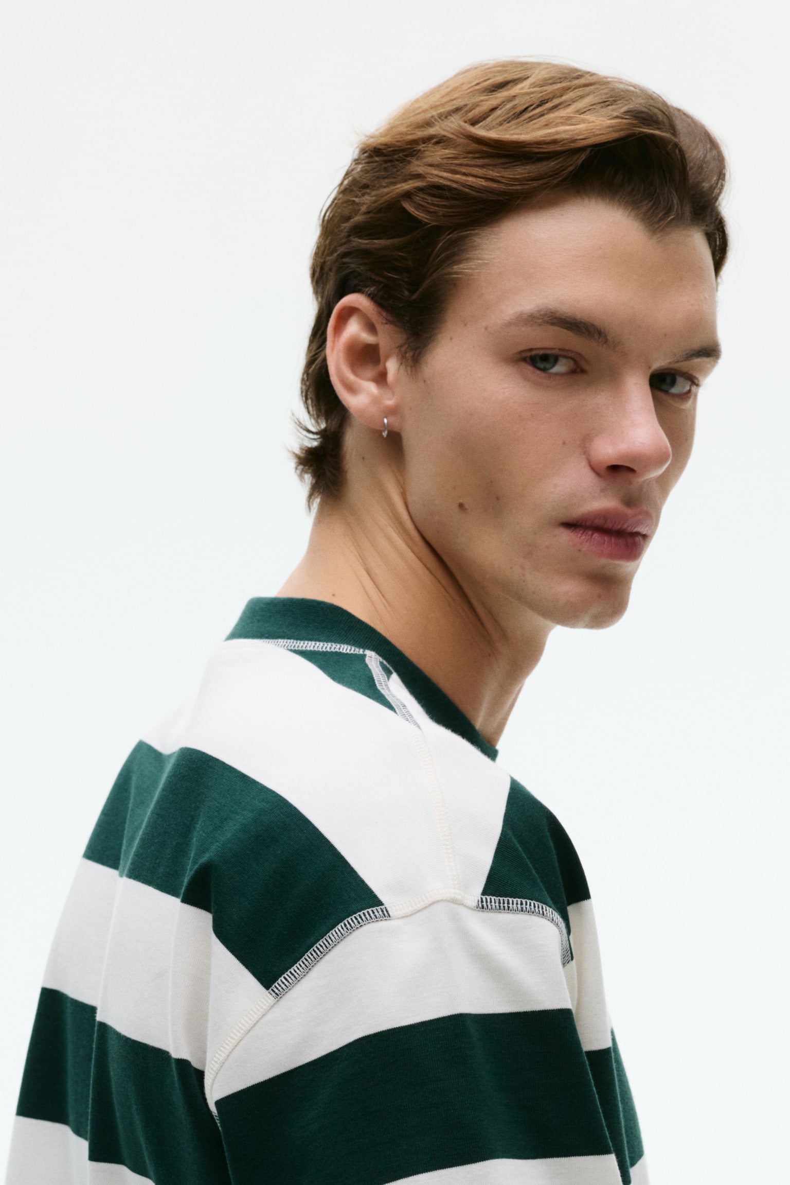 Playera Oversized Fit - Verde oscuro/Rayado - 4