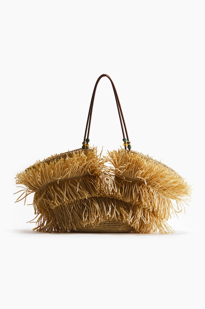 Shopper aus Stroh mit Fransen - Beige - 1
