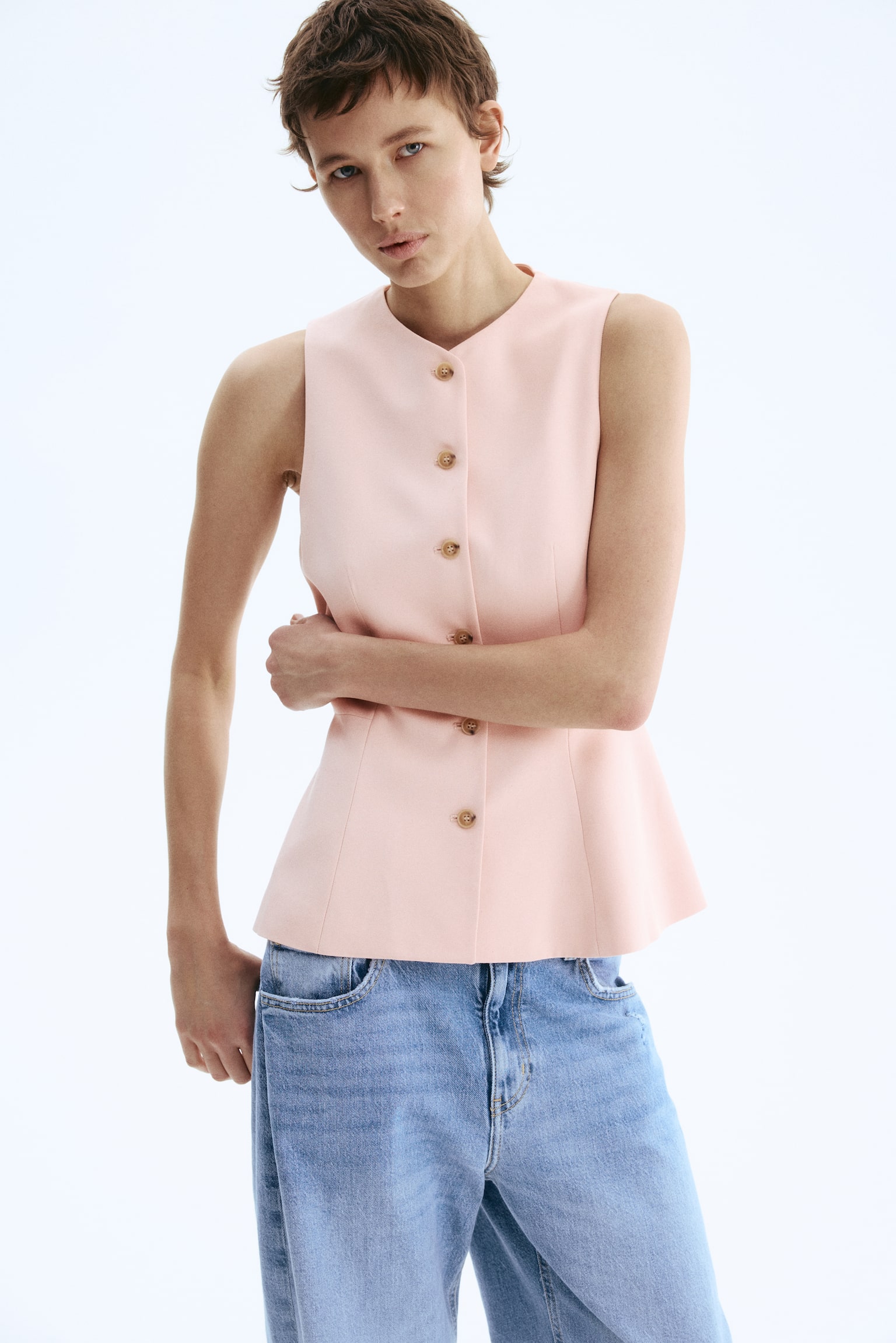 Vestă cu peplum - Roz/Roșu-închis/Negru/Albastru-denim închis - 2