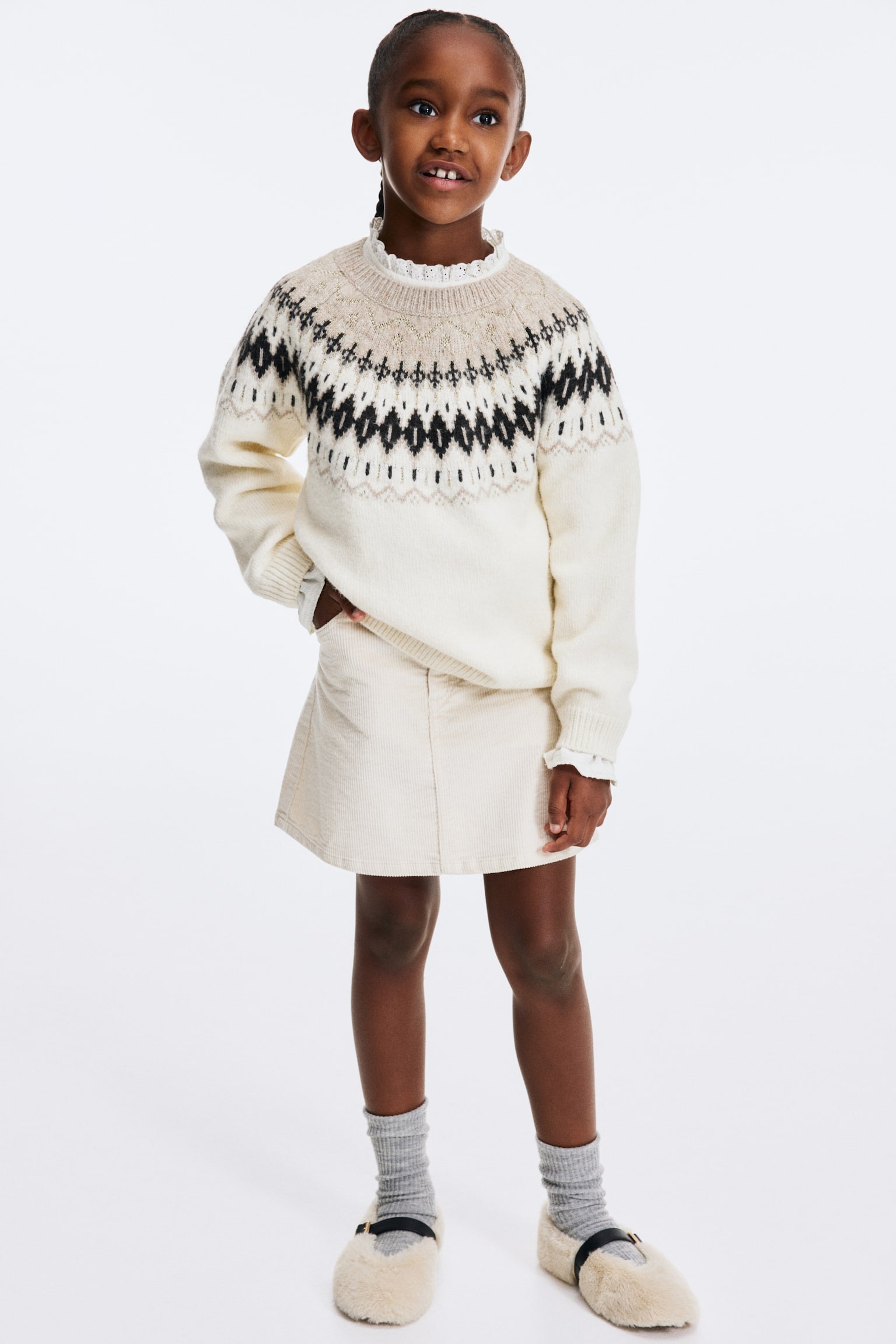 Jacquard kötésű pulóver - Krémszínű/mintás/Dusty beige/Patterned/Fehér/szívek/Rózsaszín/mintás/Krémszínű/világoskék - 5