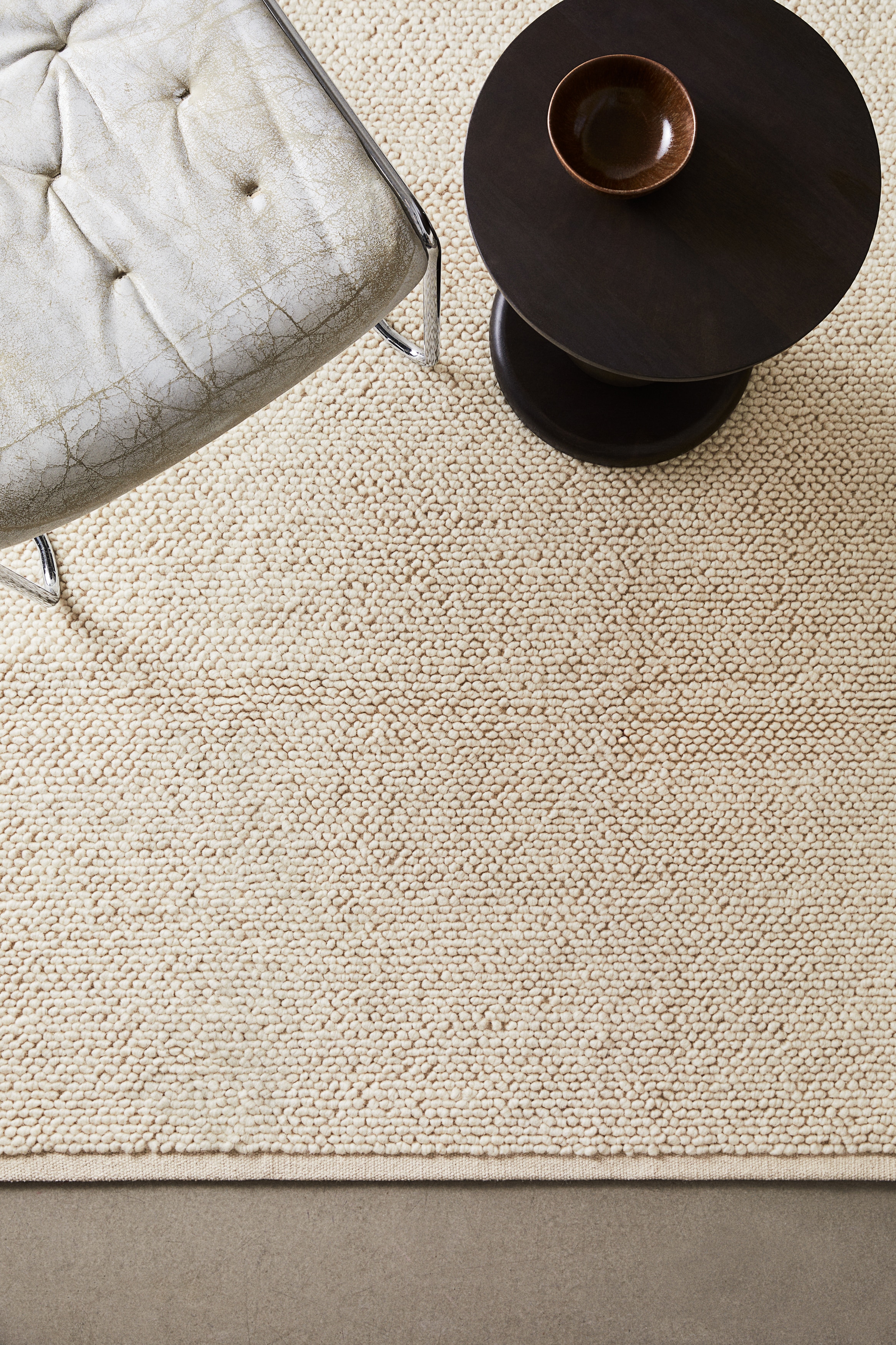 Yün Karışımlı ve Dokulu Dokuma Kilim - Açık bej