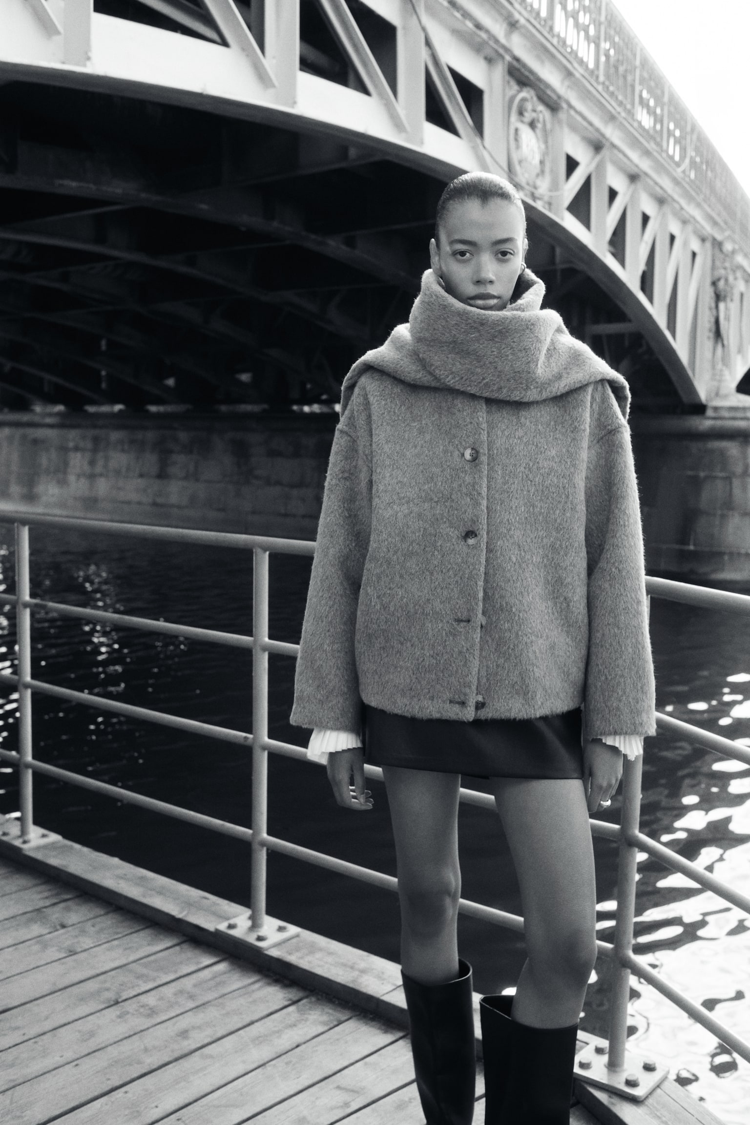 Женская куртка H&M Brushed Jacket with Scarf, цвет: Серый — фото 4