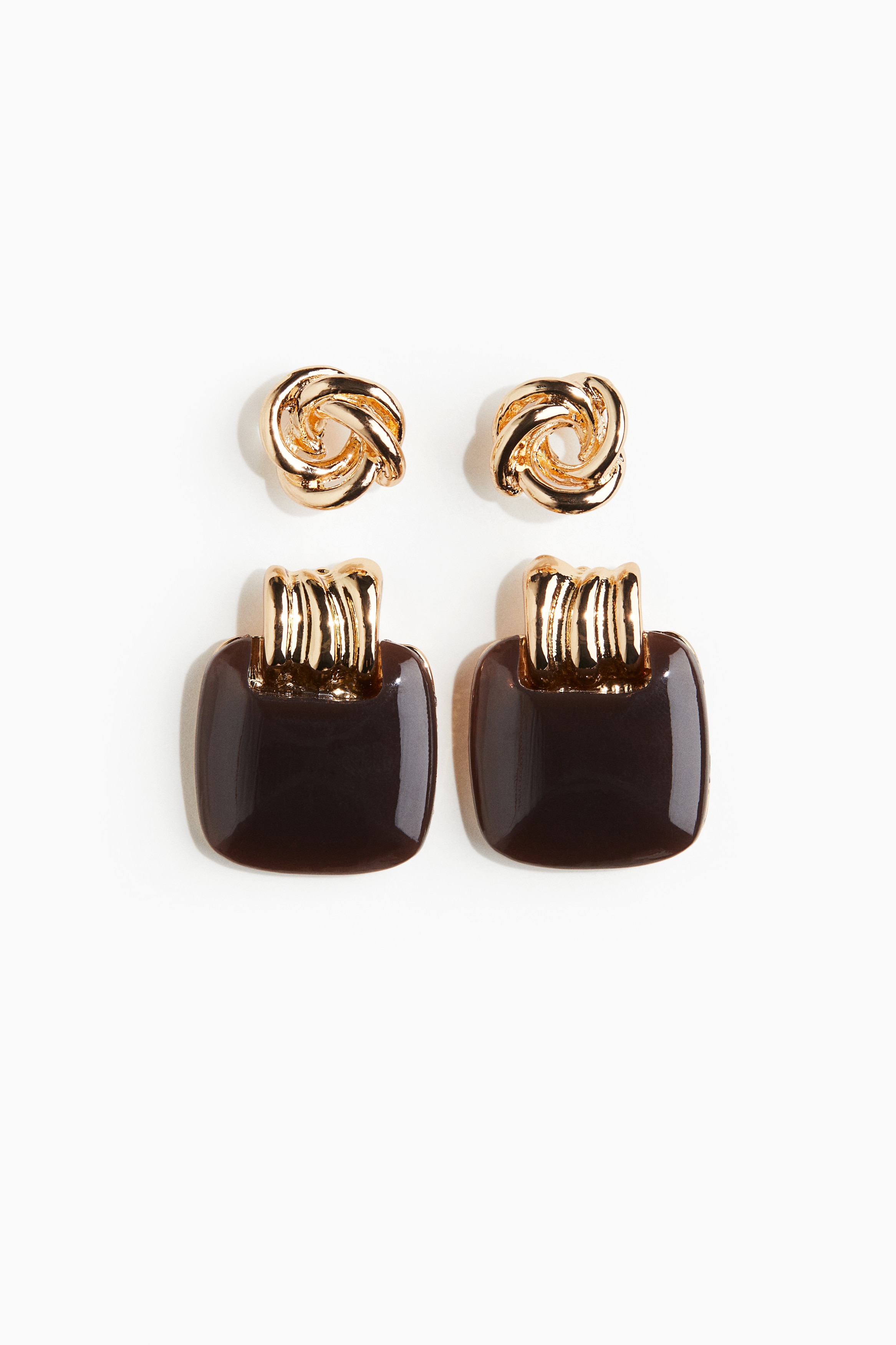 2 pairs Earrings - Gold colour/Dark brown