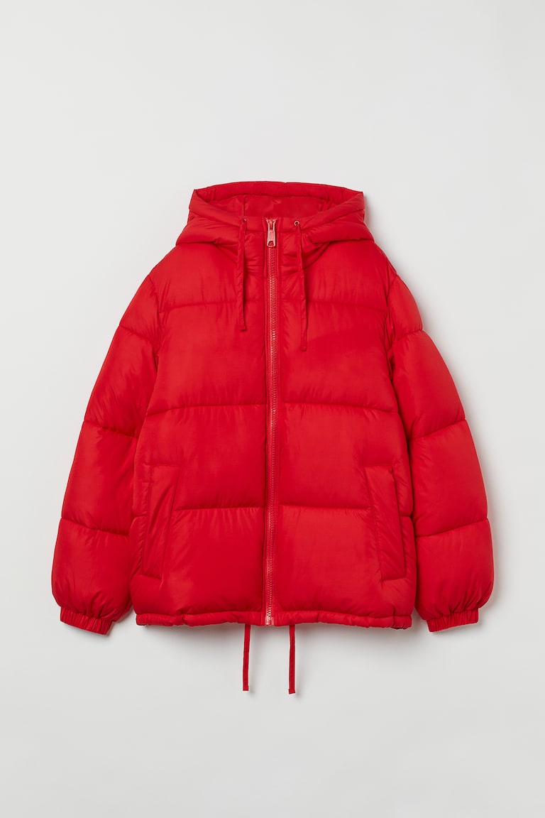 H&m Puffer Jacket Hm Rote Jacke Pufferjacke Mit Kapuze