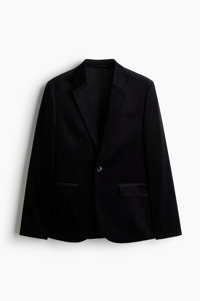 Regular-Fit Single-Breasted Velvet Jacket - Black - 1