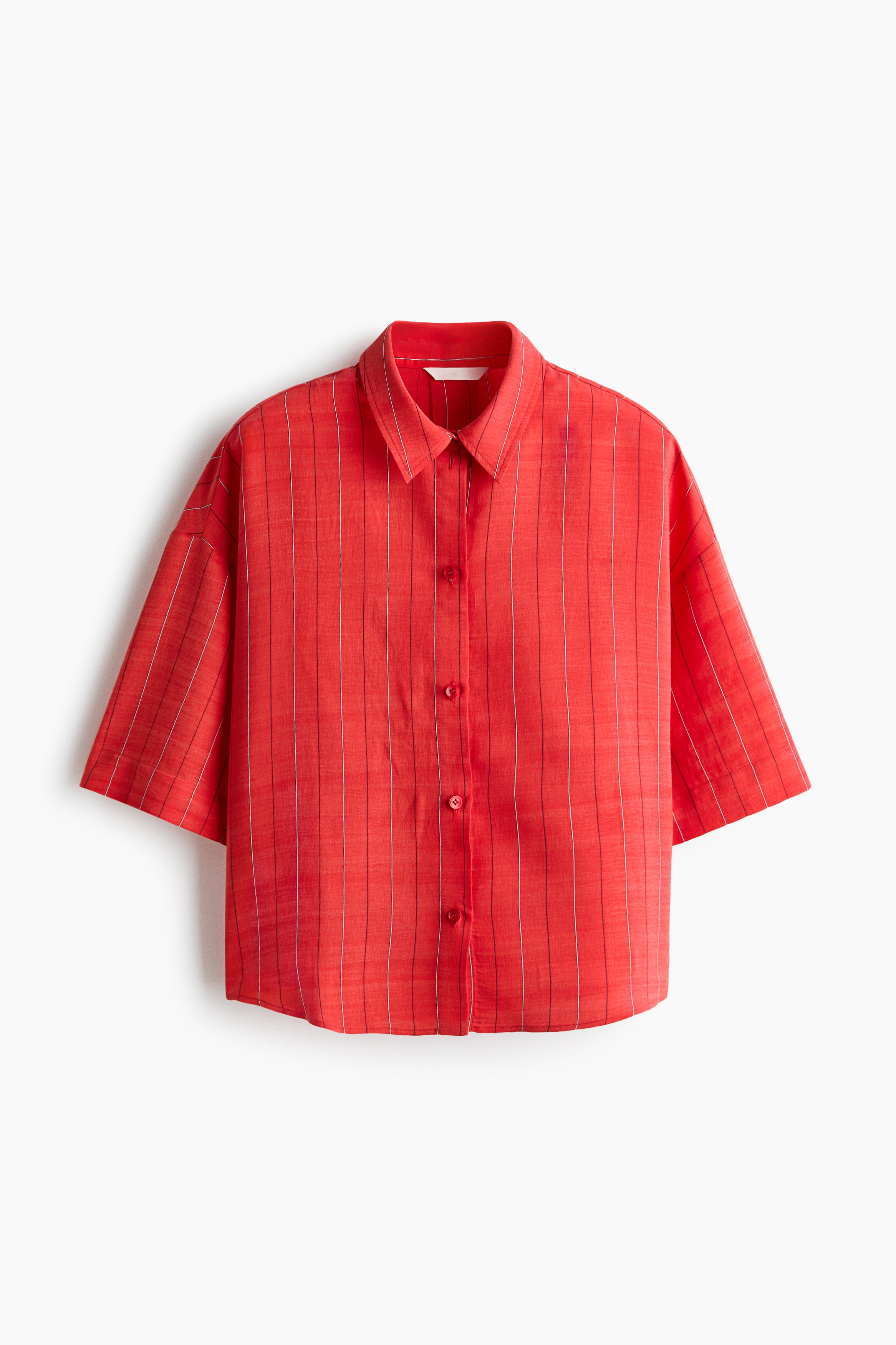 Camisa de manga corta en mezcla de lyocell - Rojo/Rayas