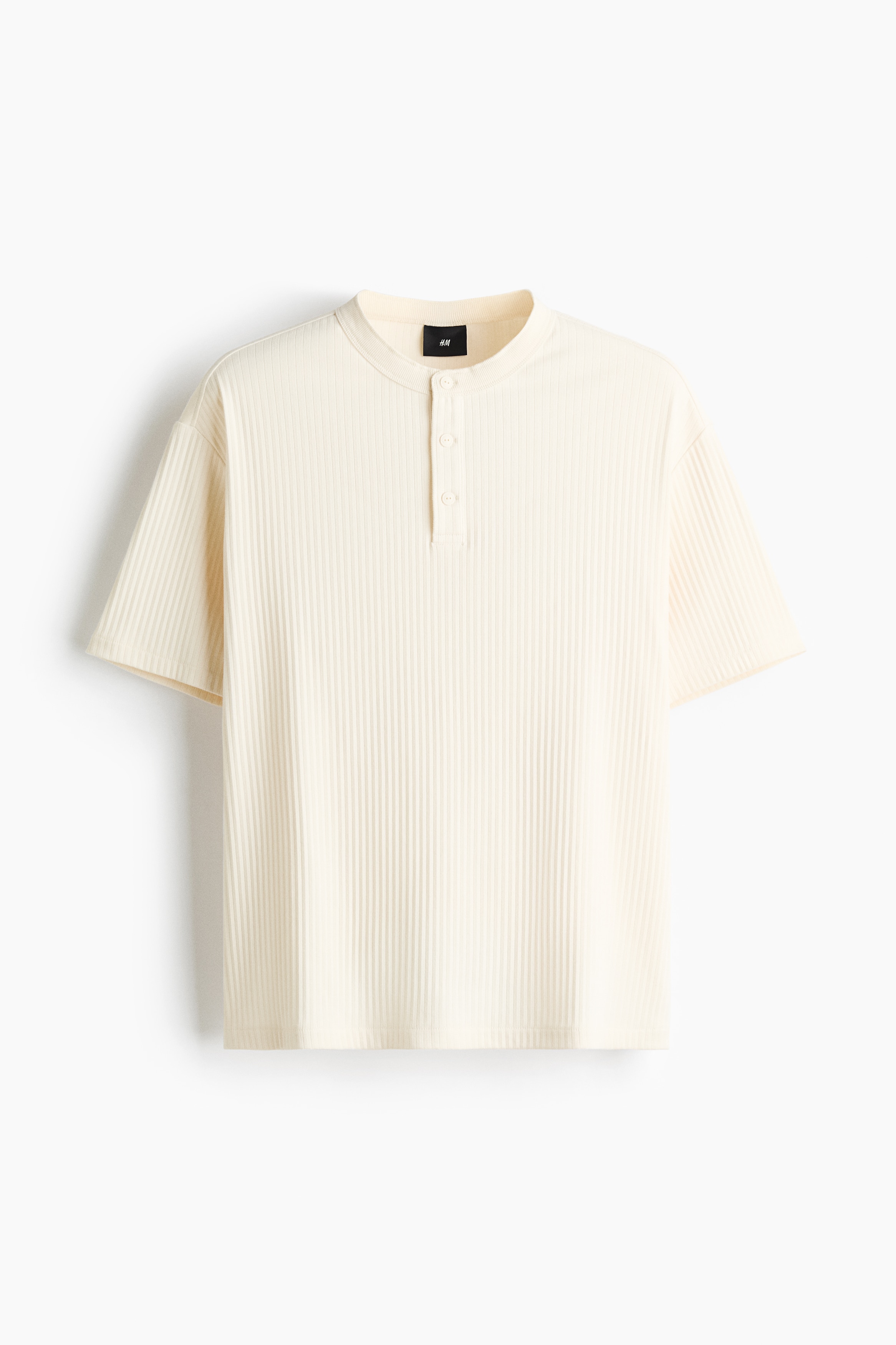 Loose Fit Henley top - Cream/Light grey marl