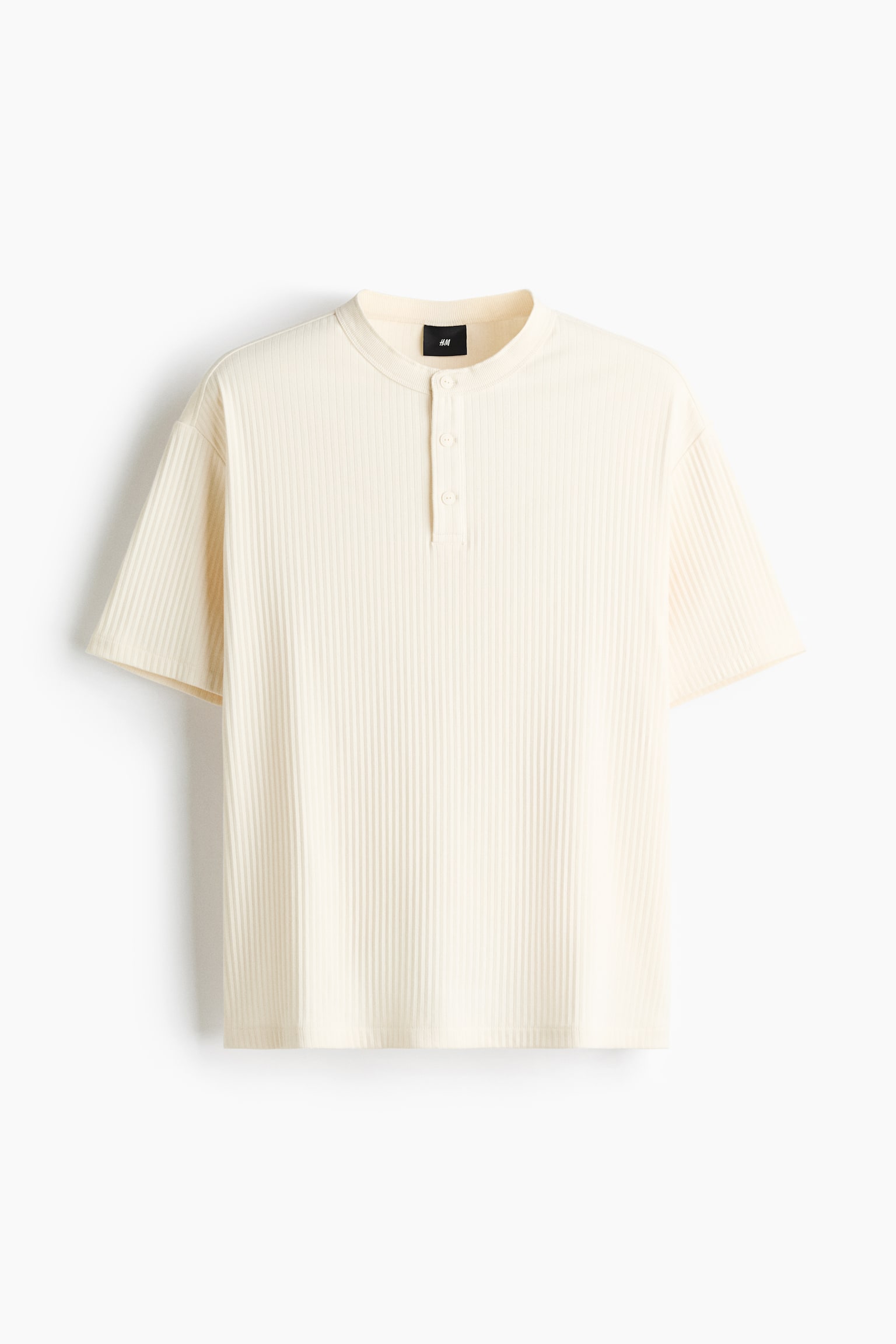 Loose Fit Henley top - Cream/Light grey marl - 1