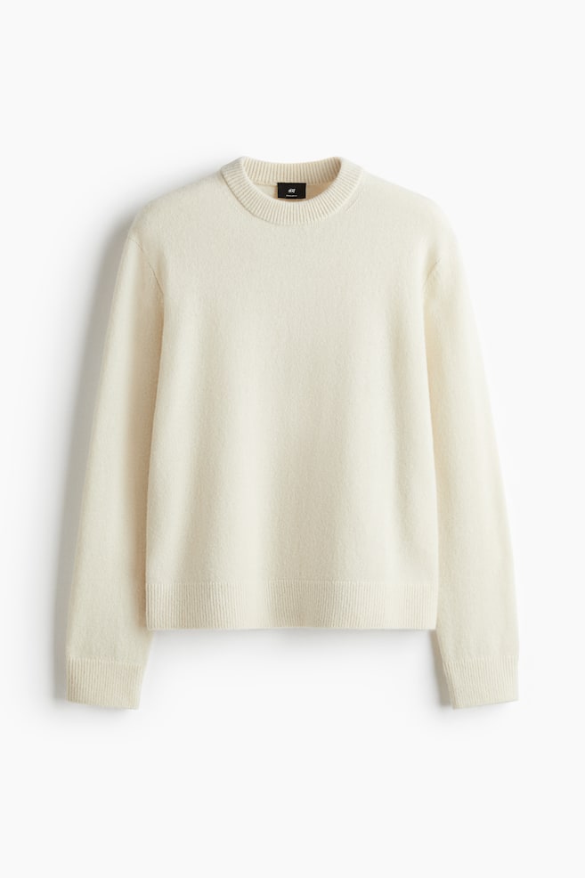 Pullover in maglia sottile di lana Regular Fit - Crema/Marrone/Grigio scuro - 1