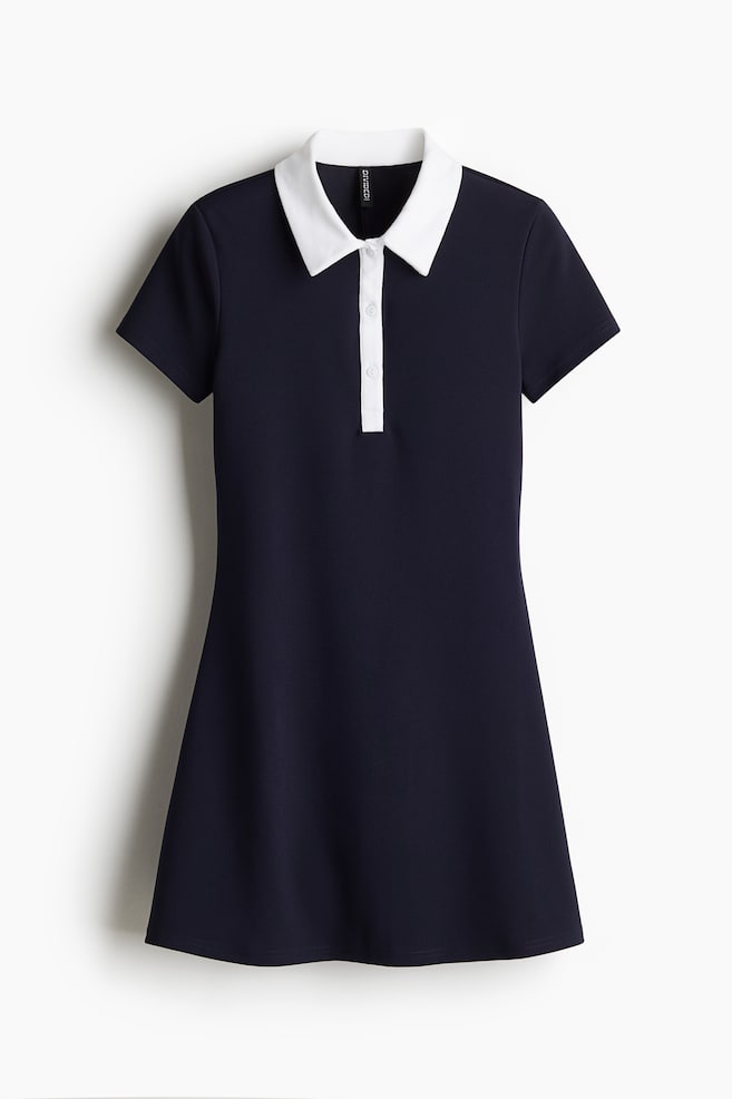 Flared-skirt polo dress - Navy blue/White/Striped - 1