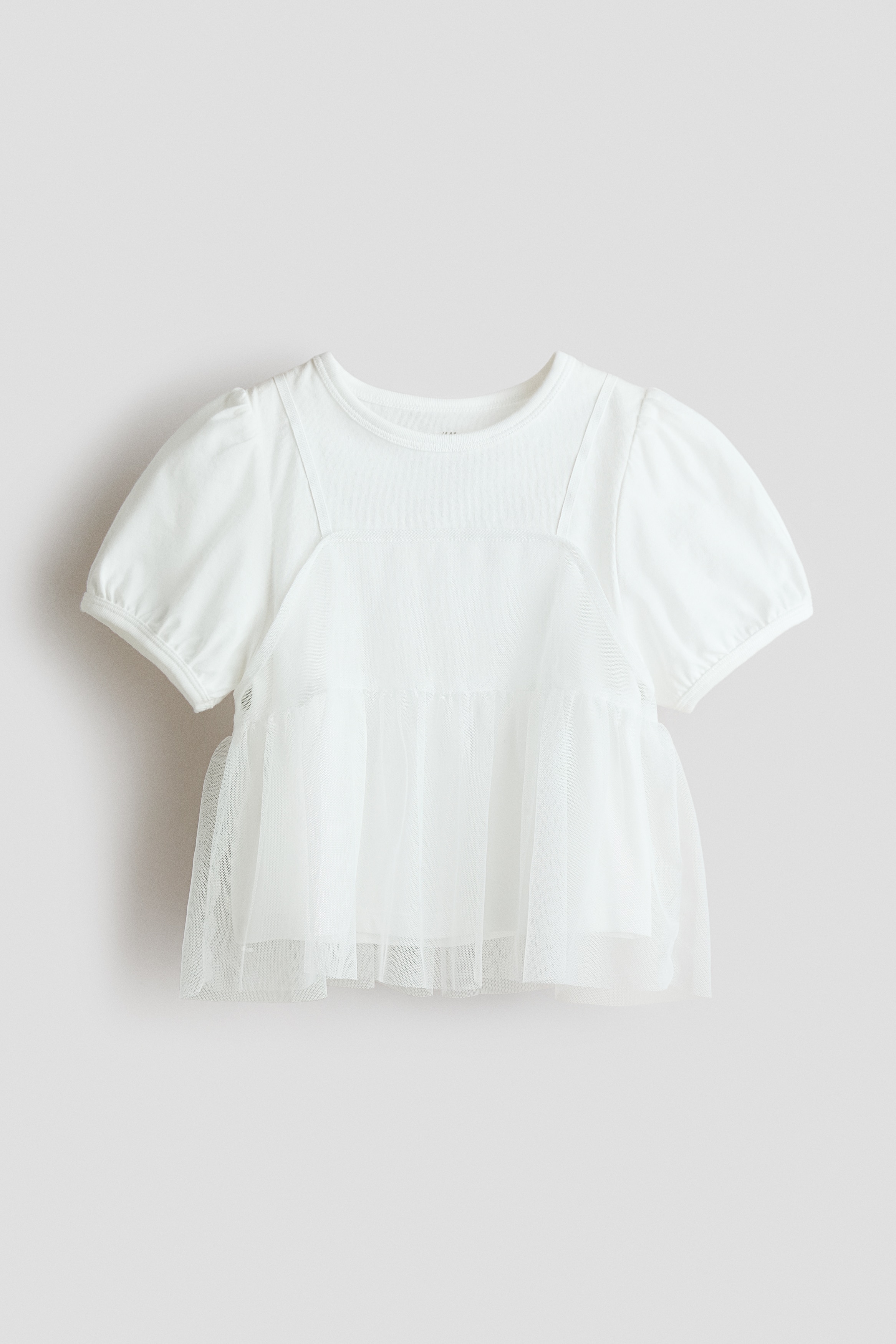 Puff-sleeved layered top - ホワイト/ライトブルー