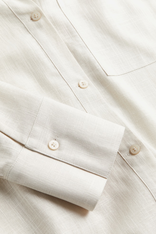 Camicia in misto lino - Beige chiaro/Bianco - 4