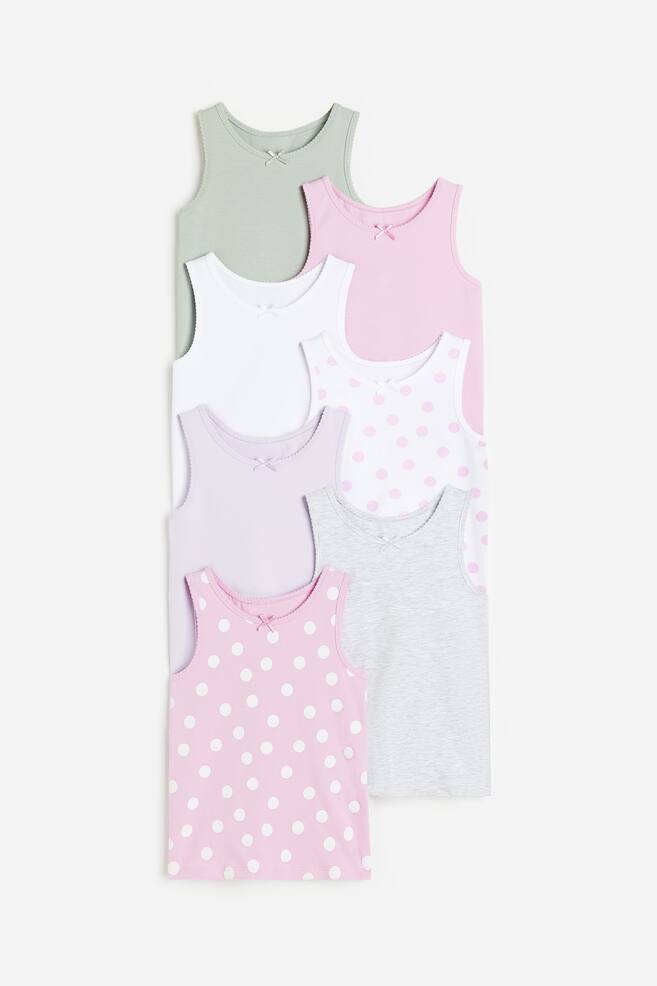 7-pack cotton vest tops - Dusty green/Pink/White/Powder pink/Spotted - 1