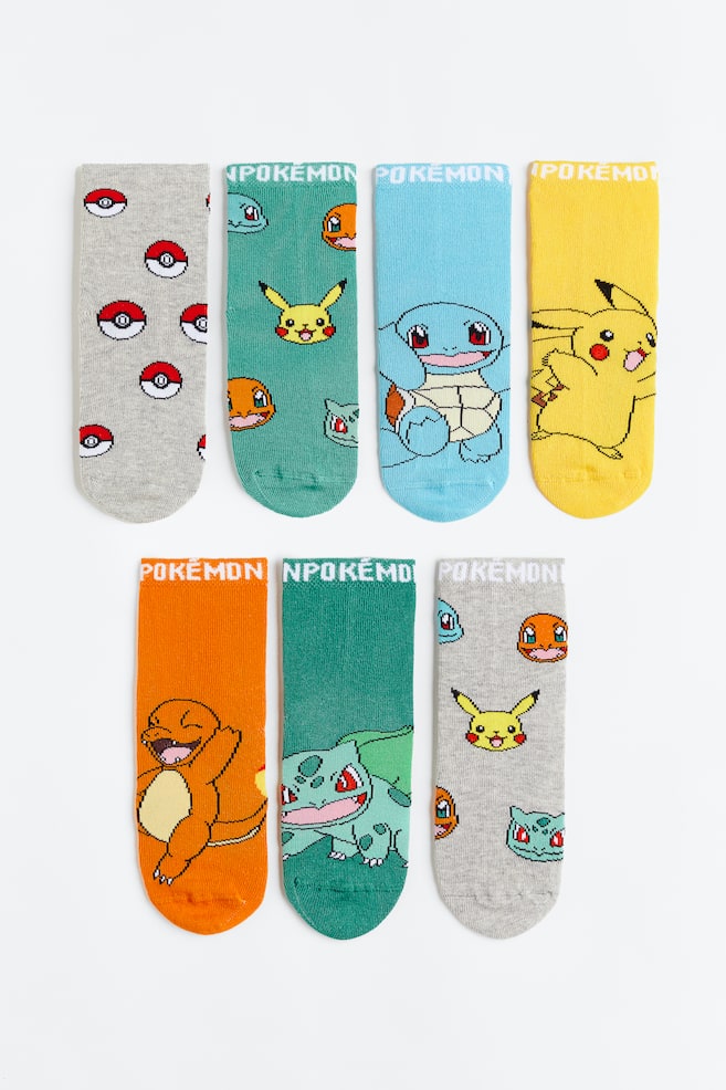 7 paria sukkia - Tummanvihreä/Pokémon/Keltainen/Pokémon/Kirkkaansininen/Hämähäkkimies - 1