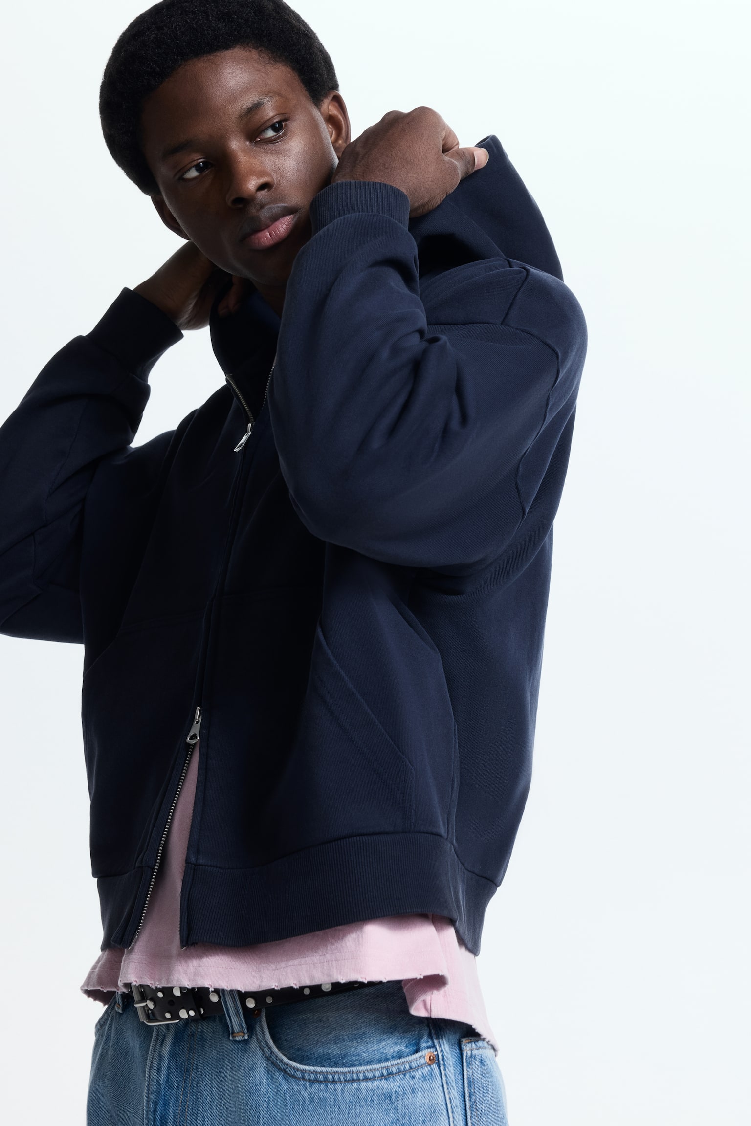 Oversized Fit Zip-through hoodie - Dark blue/Light green/Grey marl/Khaki green/Dark grey/Vintage black - 3