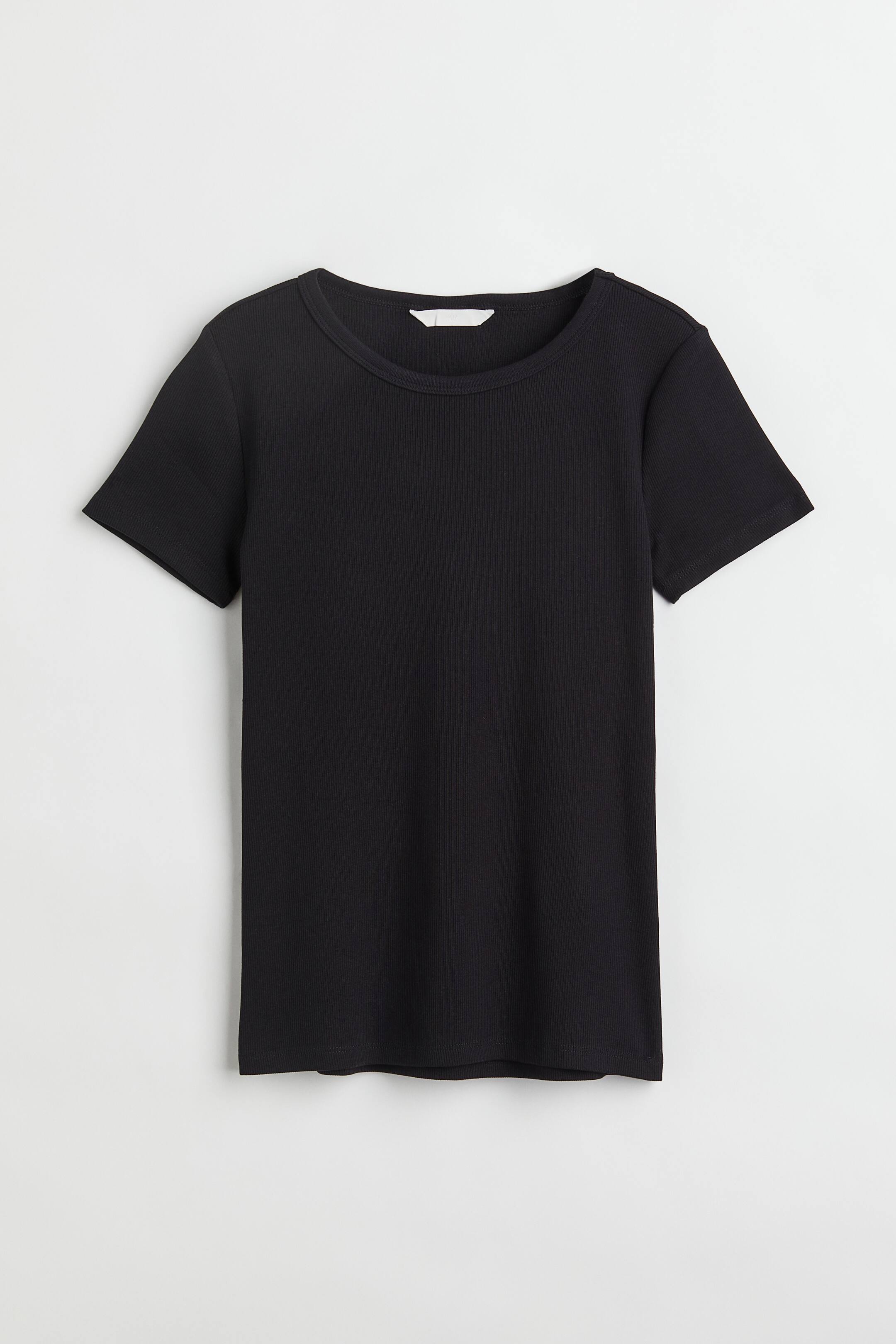 View larger image: Ribbed cotton T-shirt - Black - Ladies | H&M 1