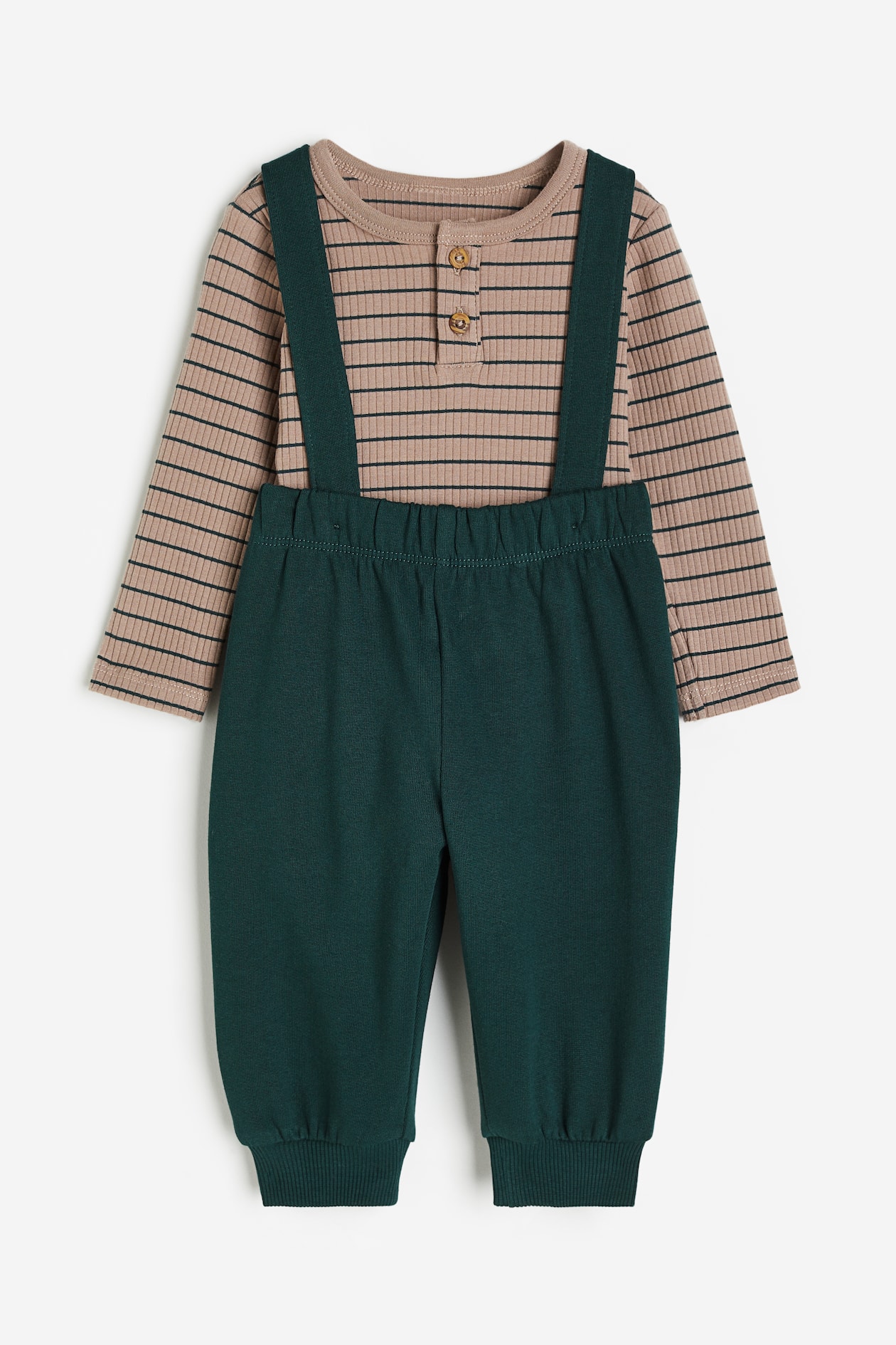 2-piece Cotton Set - Regular waist - Round Neck - Dark green 
