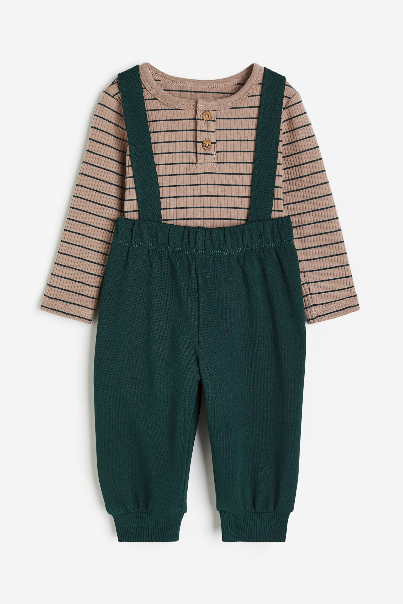 2-piece Cotton Set - Dark green/Stripe - 1